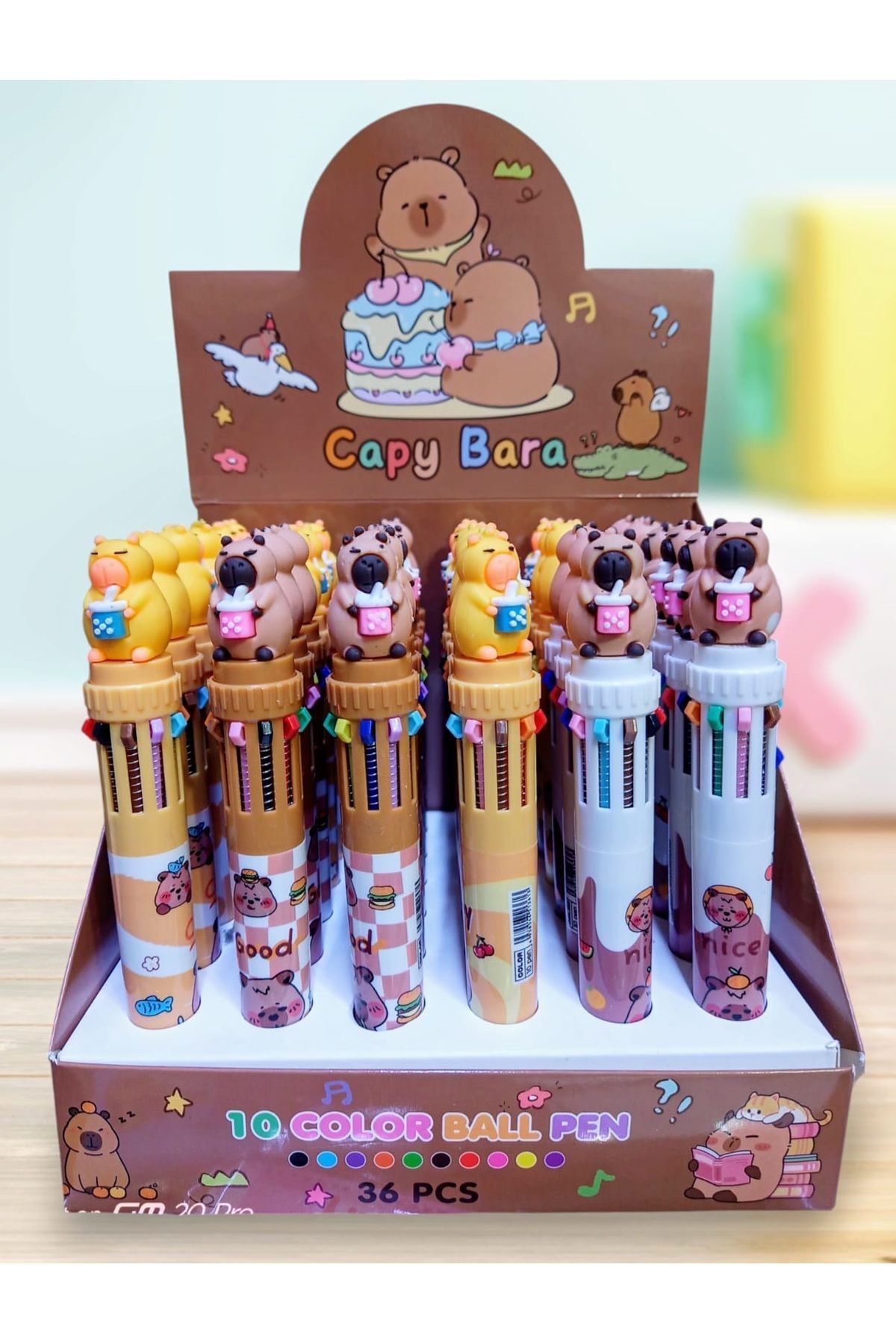Unick Color Tükenmez Kalem Capybara Tepeli 10 Renk 8611 (30 Lu Paket)