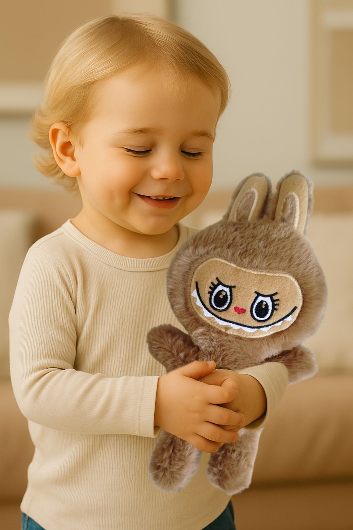 Hediye Molası Labubu Peluş Oyuncak 30 cm – Sevimli ve Yumuşacık Karakter Oyuncak Kahverengi