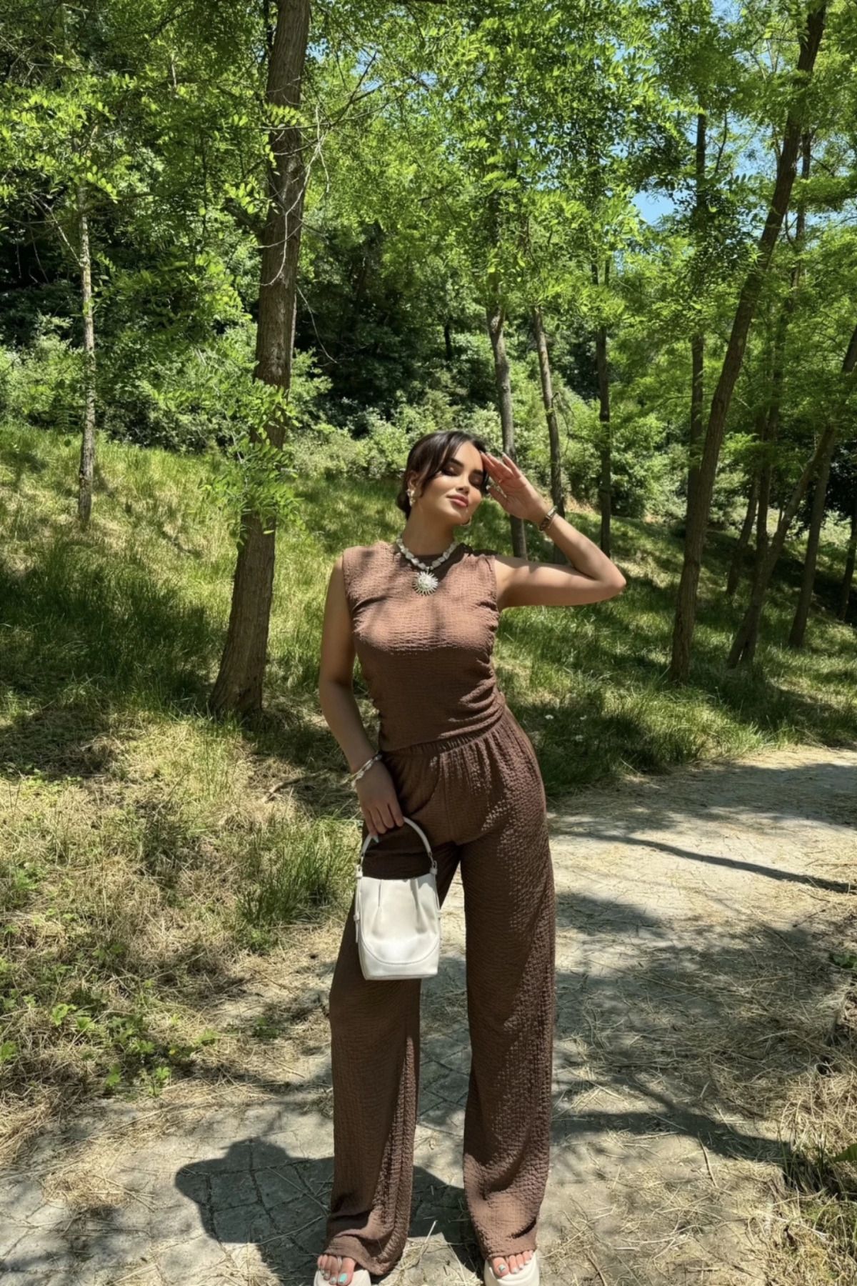 Aventien Gofre Kumaş Bluz Pantolon Takım