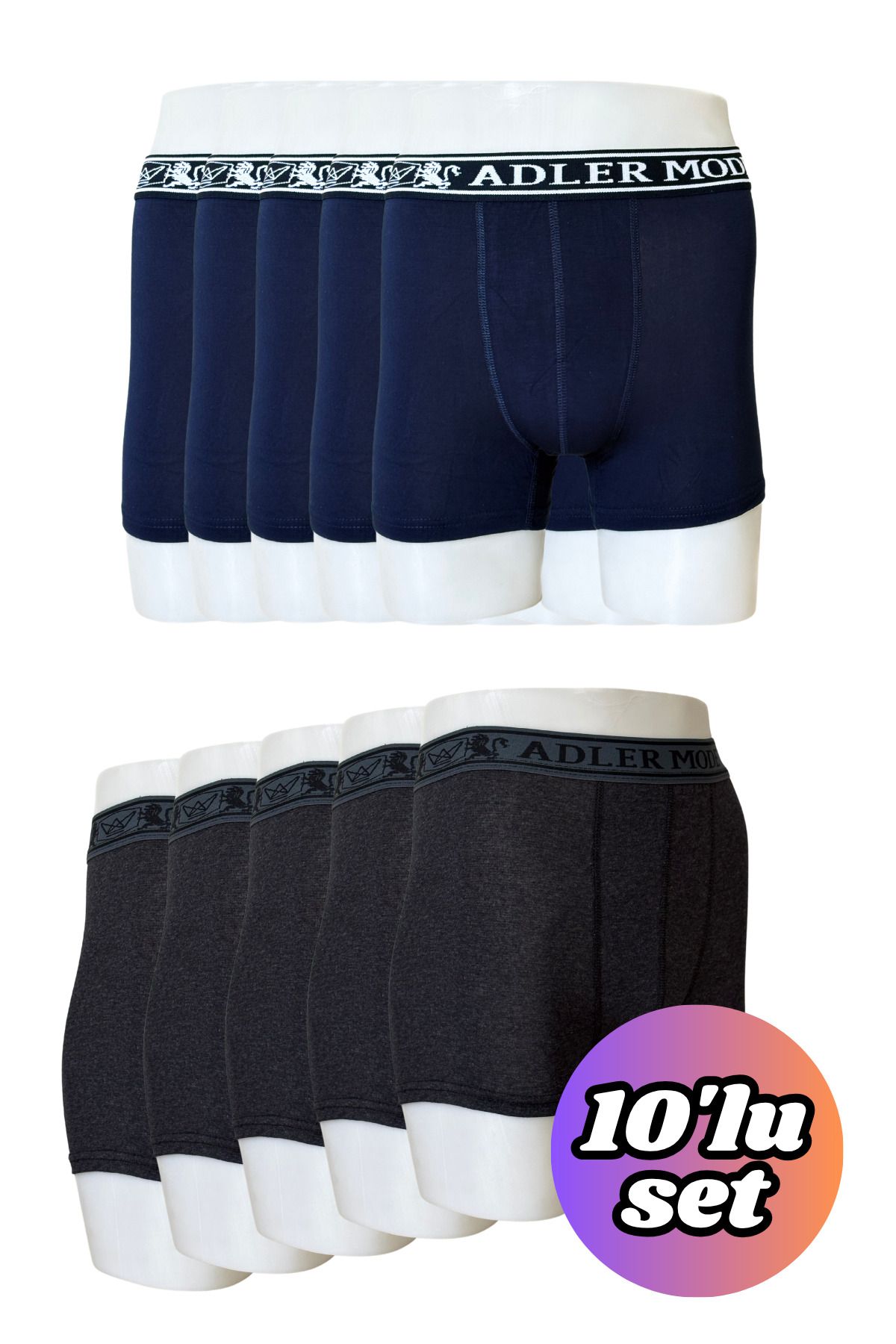 ADLER MODE Erkek Pamuk Boxer Antrasit & Lacivert 10'lu Set