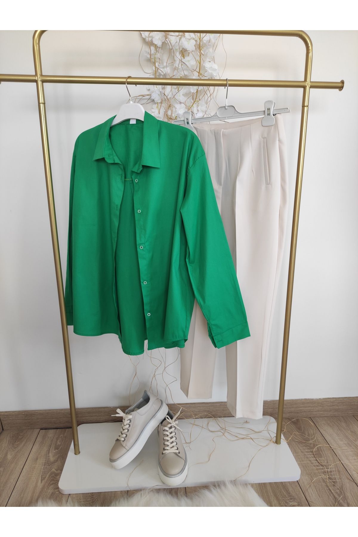 MODA Oversize basic uzun gömlek - Bentton yeşili