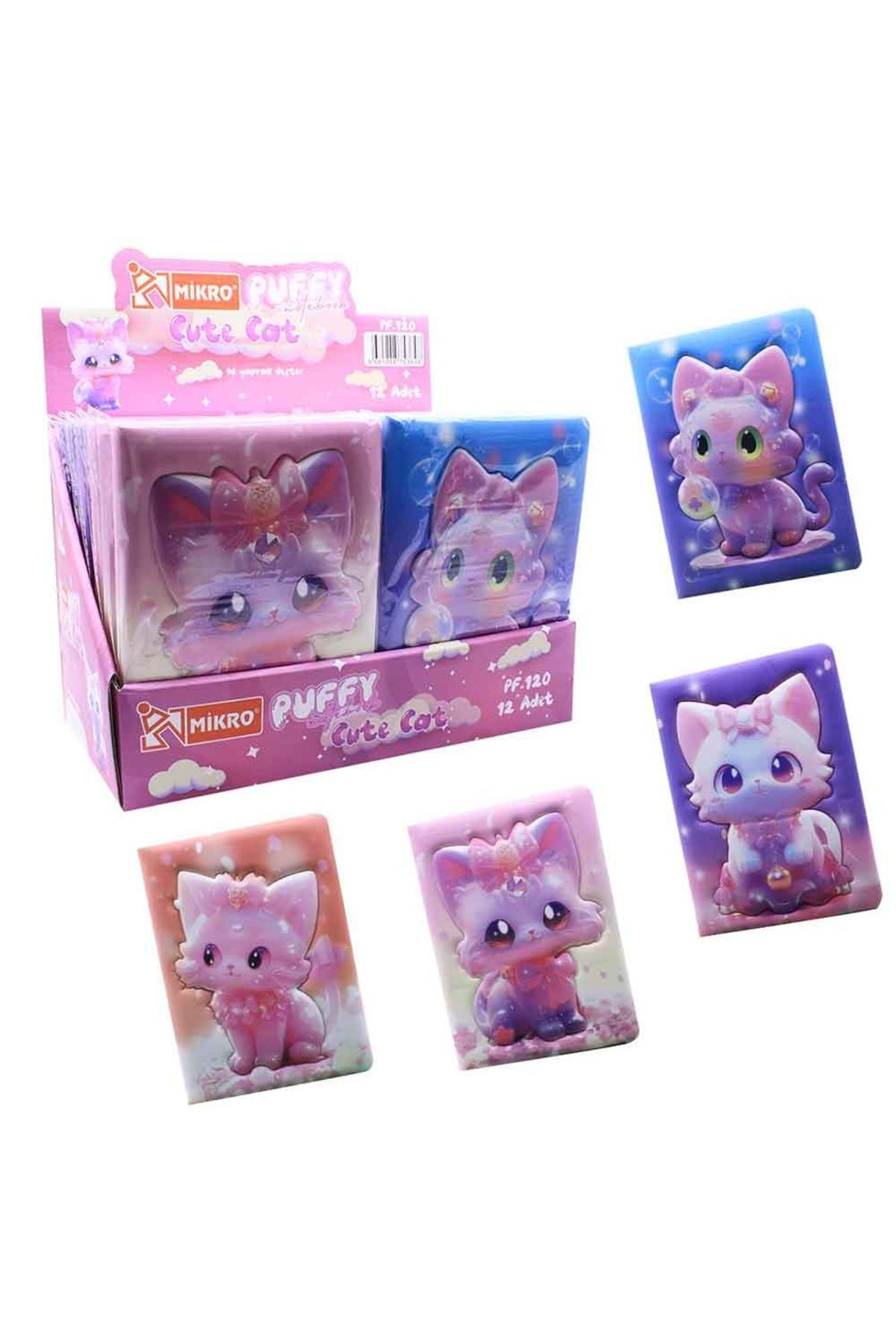 Mikro Not Defteri Puffy Cute Cat Pf-120 (Karışık Renk 1 Adet)