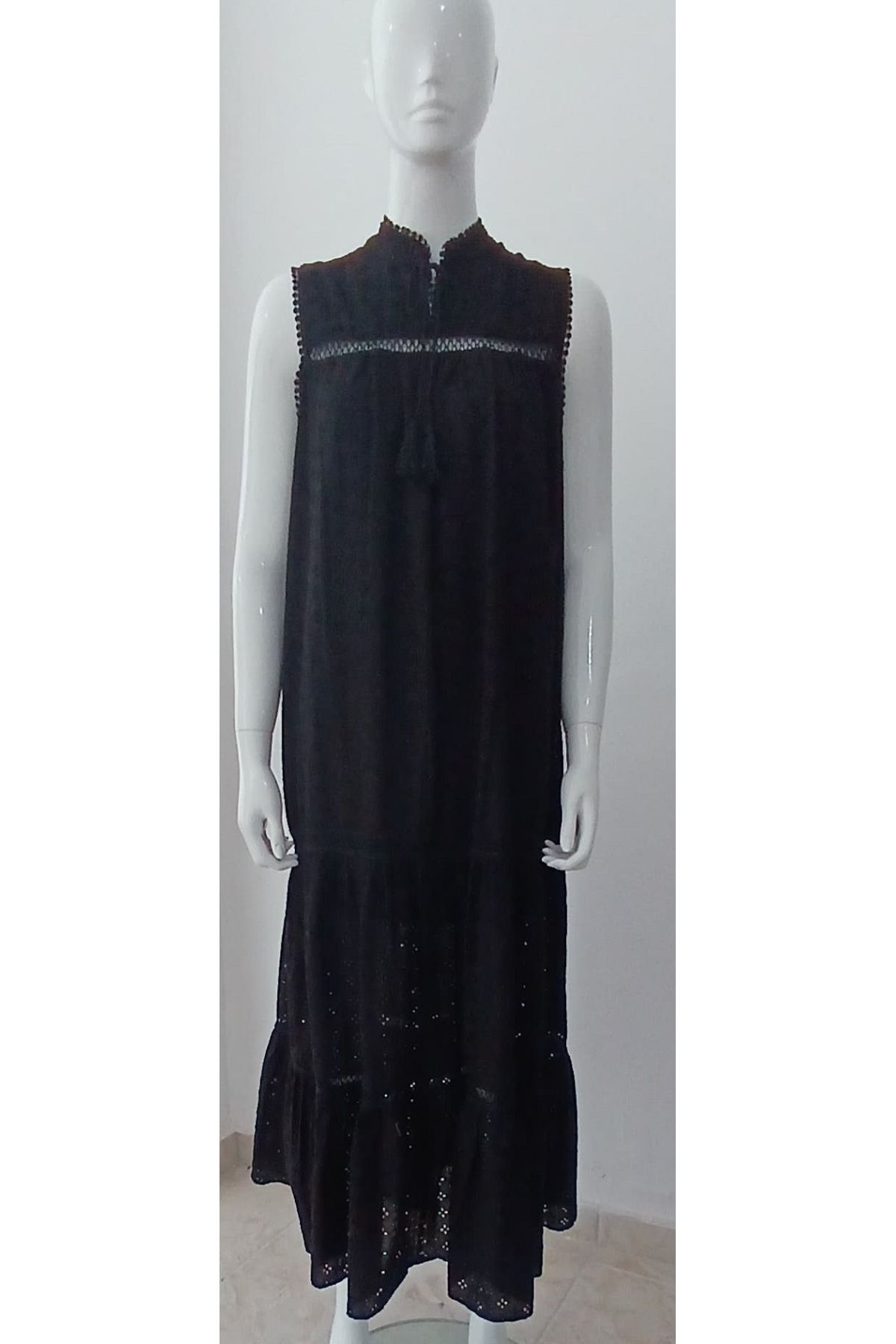 MODA Fisto İşlemeli Astarlı Kolsuz Uzun Elbise, Elbise, Fisto Elbesi, Kolsuz Elbise , Astarlı Elbise