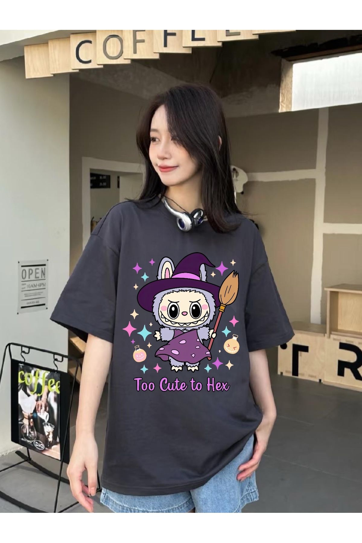 Minga London Füme Labubu Witch Baskılı Oversize Tshirt -Minga London
