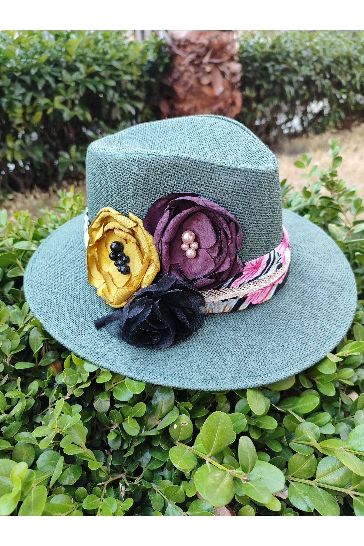 SAHRA BEACHWEAR Kadın Plaj Şapkası, Hasır Şapka, Handmade Tasarım Şapka, Yazlık Şapka , Kovboy Şapkası