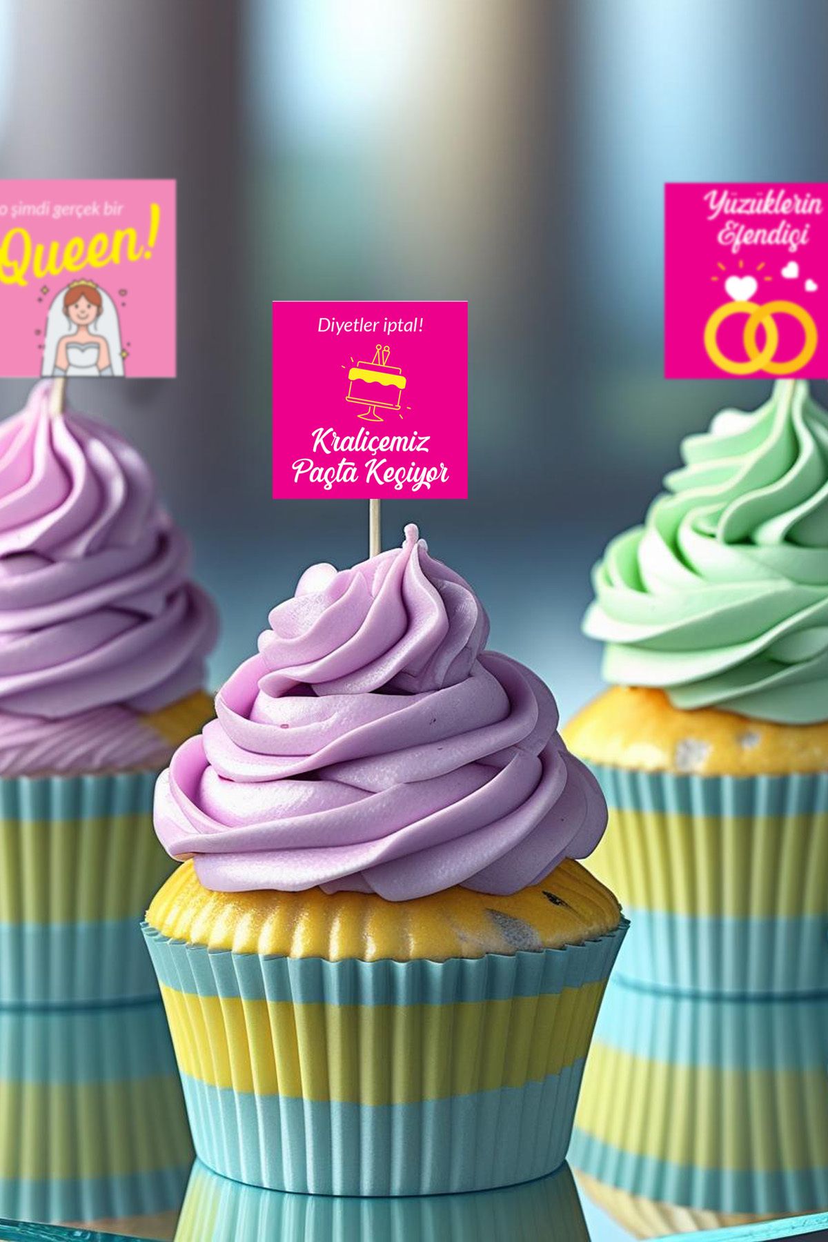 Yıldızistan Çubuklu Bekarlığa Veda Bride To Be Temalı Cupcake Motto Kartları 12 Adet Eğlenceli Hatıra Kartı