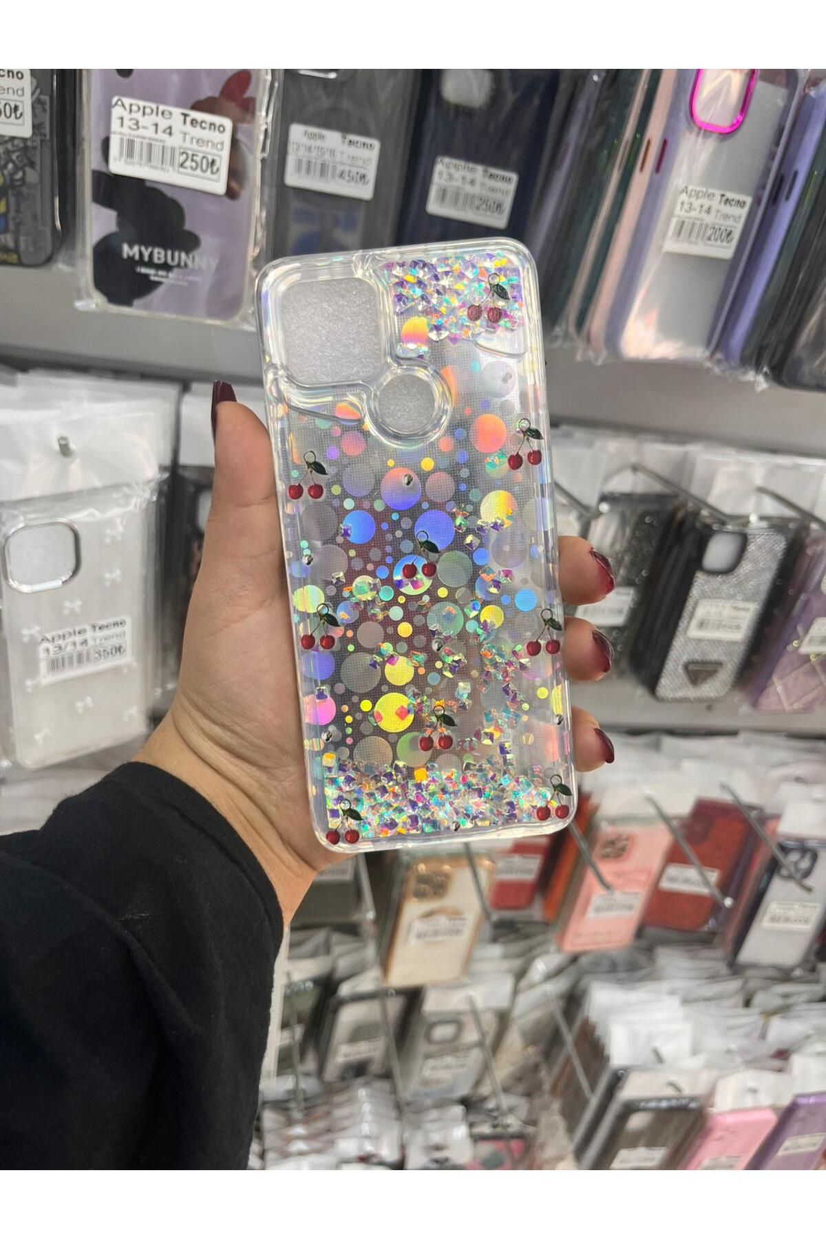 TECNOTREND Oppo A15 sıvı parıltılı Hologramlı şeffaf silikon kılıf
