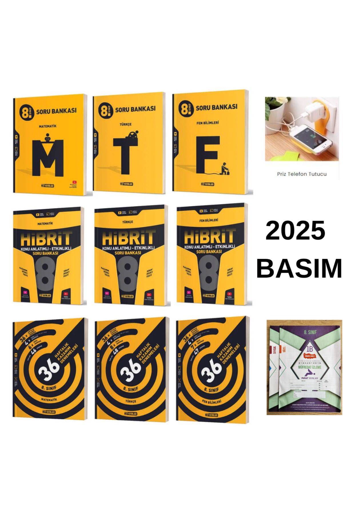 Hız Yayınları 8 Sınıf Türkçe Matematik Fen Etkinlikli Hibrit Konu + Soru + 36 Haftalık Deneme Set -2025-2026