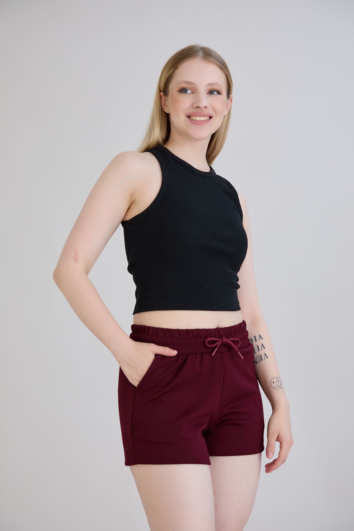 Dream Style Kadın Şort Modal Kumaş Yumuşak Dokulu Esnek Likralı Bağcıklı Çift Cepli Şort