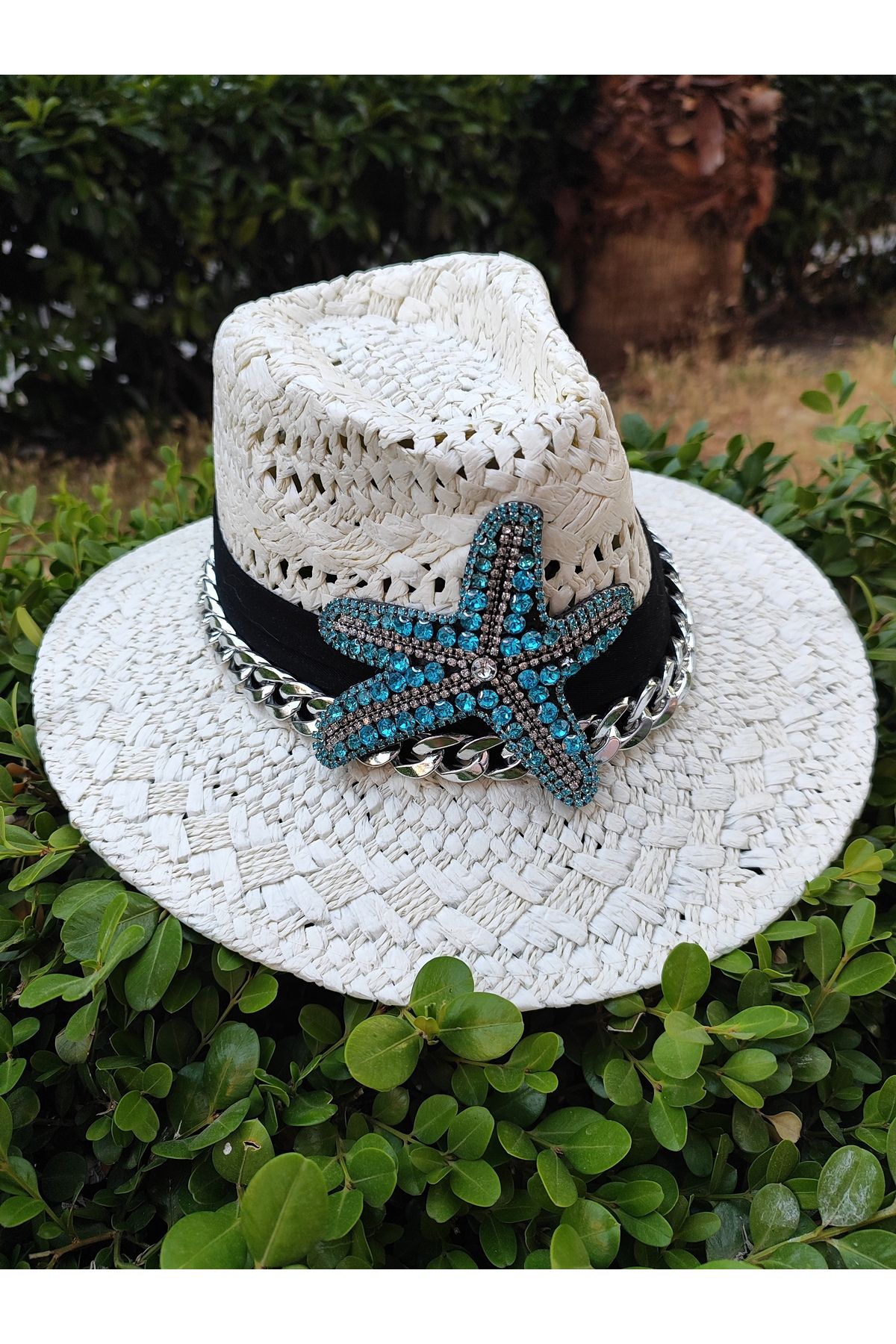 SAHRA BEACHWEAR Kadın Plaj Şapkası, Hasır Şapka, Handmade Tasarım Şapka, Yazlık Şapka , Kovboy Şapkası