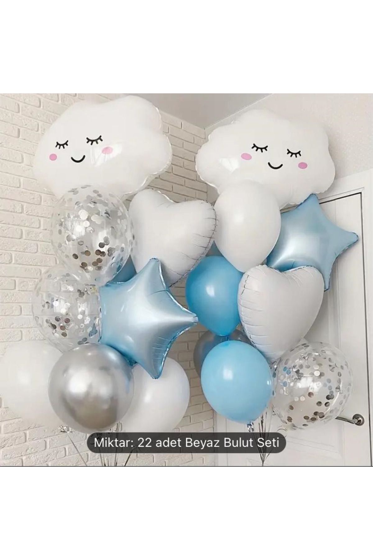 KARNAVAL DÜNYASI MAVİ BEYAZ TONLARINDA 22 ADET BALON SETİ , FOLYO BALON, BULUT BALON, YILDIZ BALON
