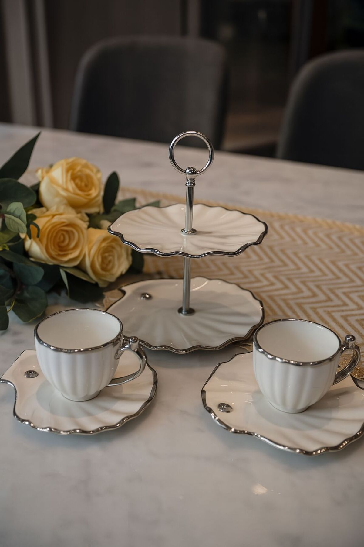 Ulus Home Acar Istiridye 2 Li Silver Kahve Takımı Velancia V1
