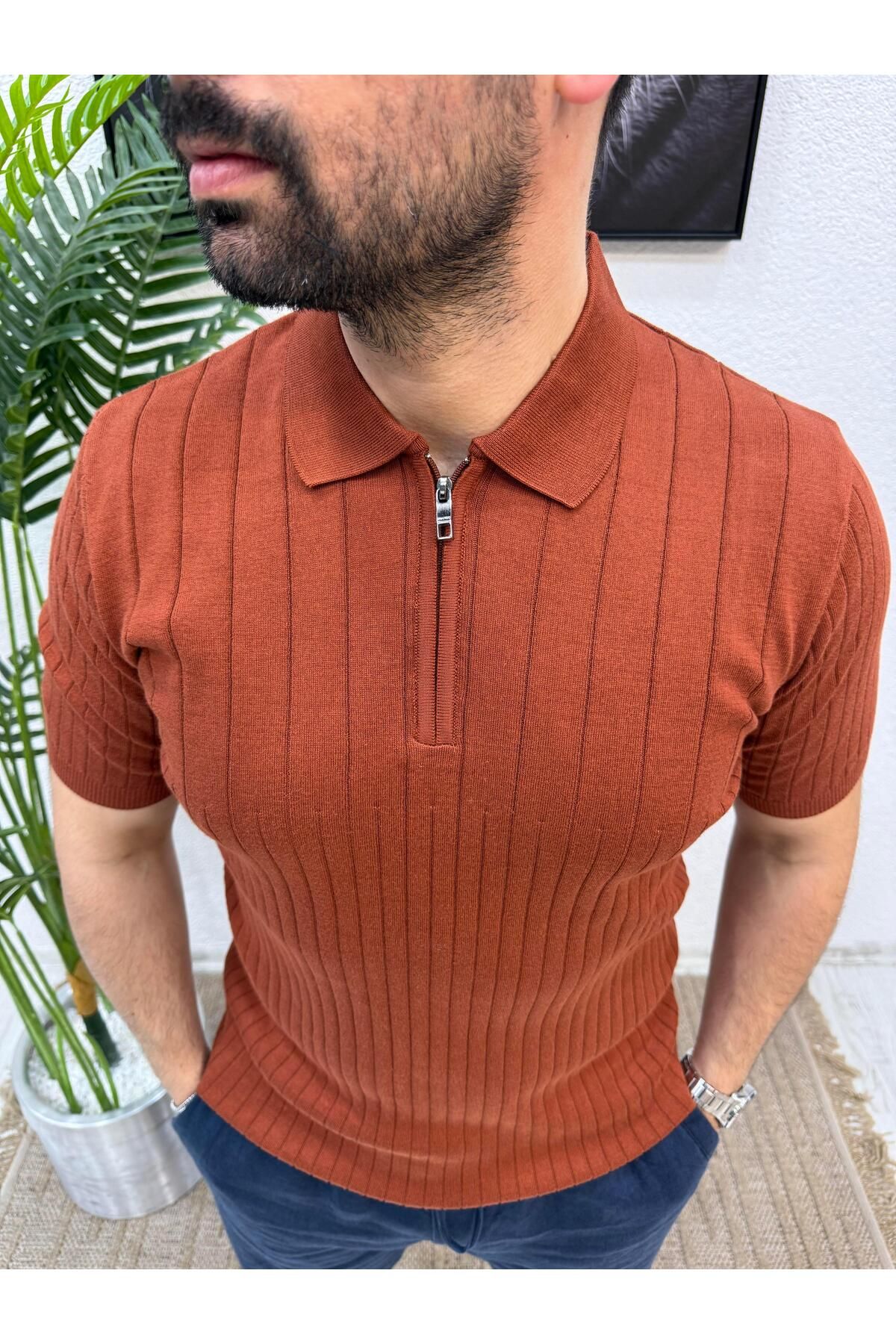 Yubacollection Fermuarlı TrikoTshirt Turuncu