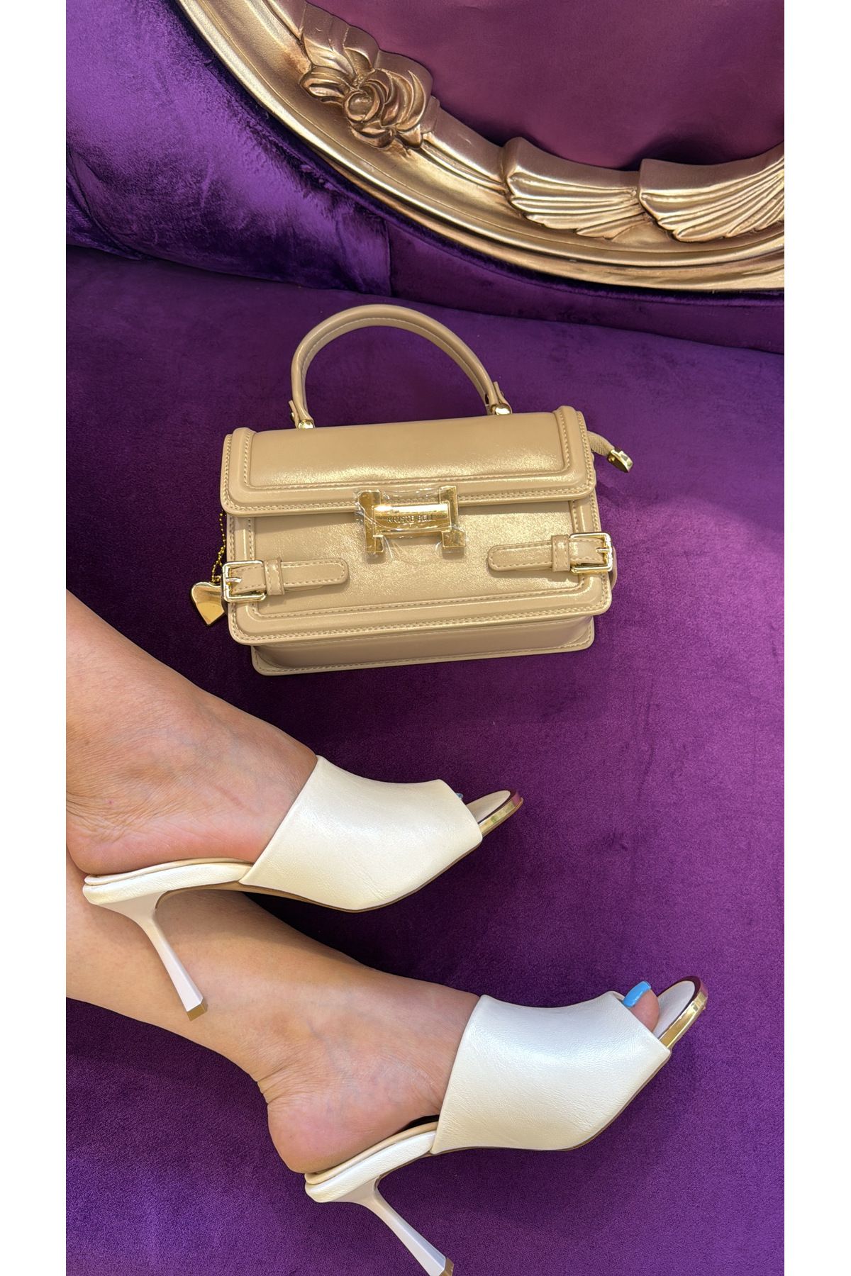 purple shoes Gold detaylı topuklu terlik