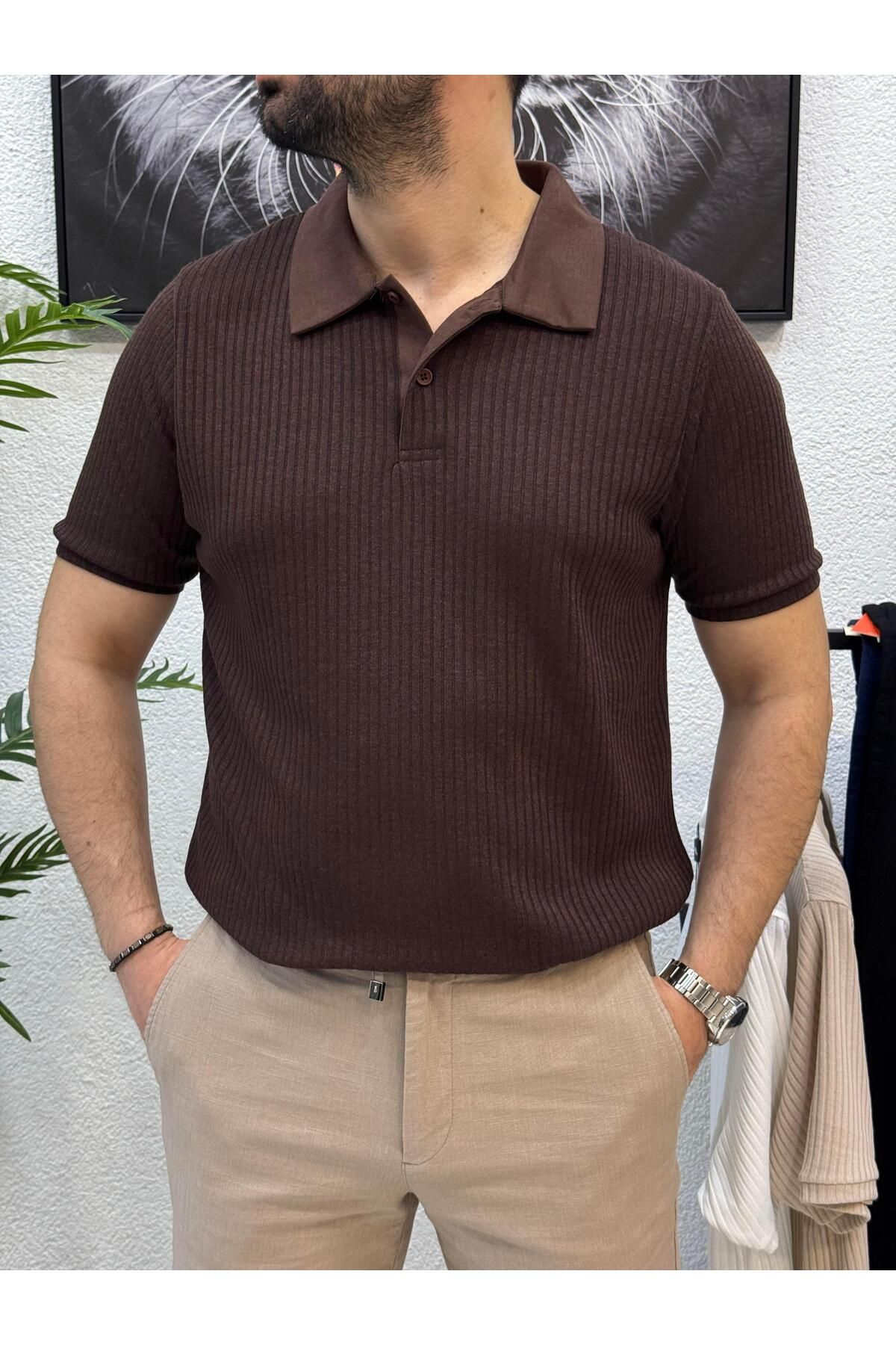Yubacollection Anti Polo Yaka Triko Tshirt Kahve