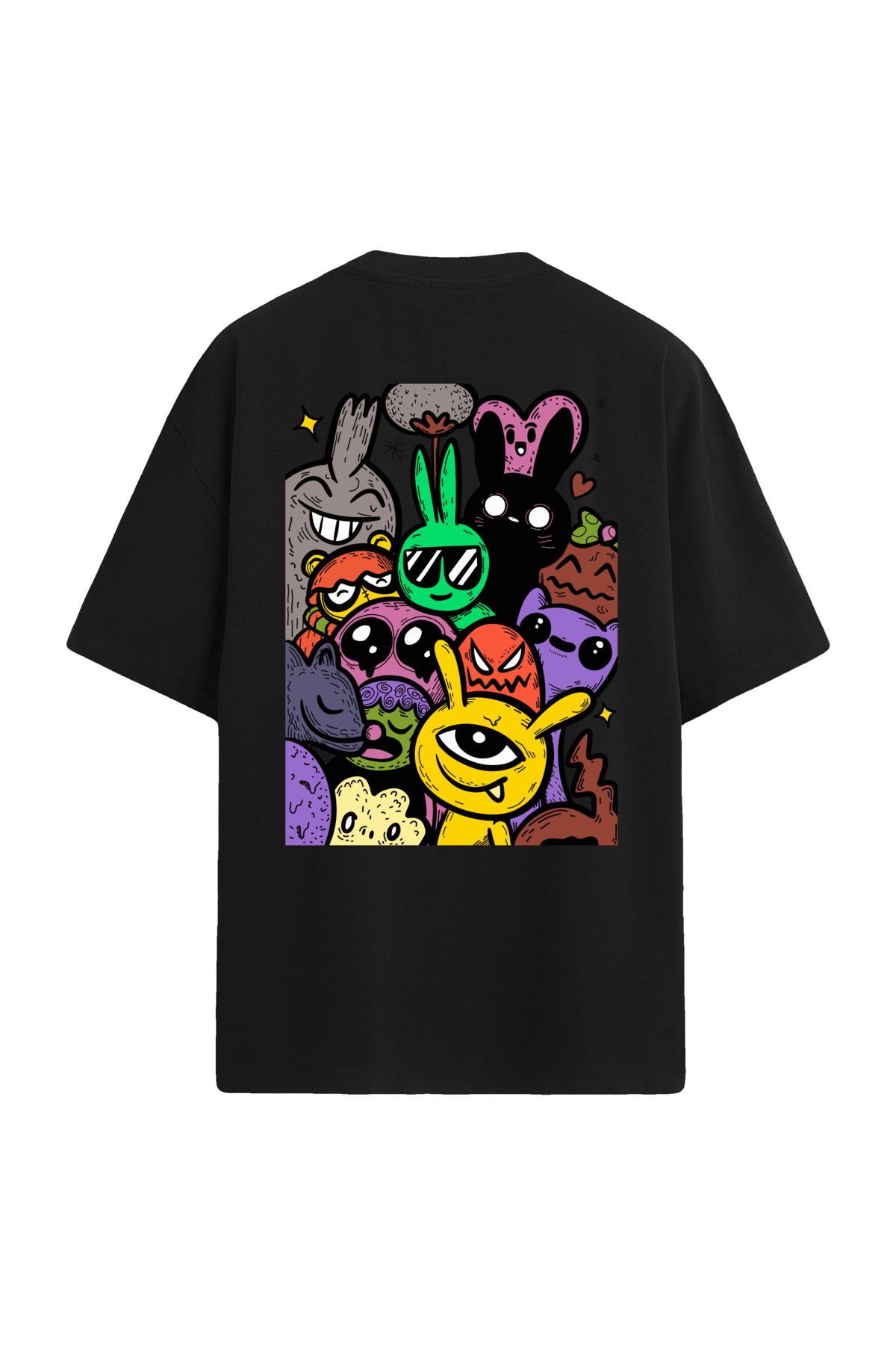 Colermi Renkli Tavşan Karakterli Sırt Baskılı Oversize T-Shirt