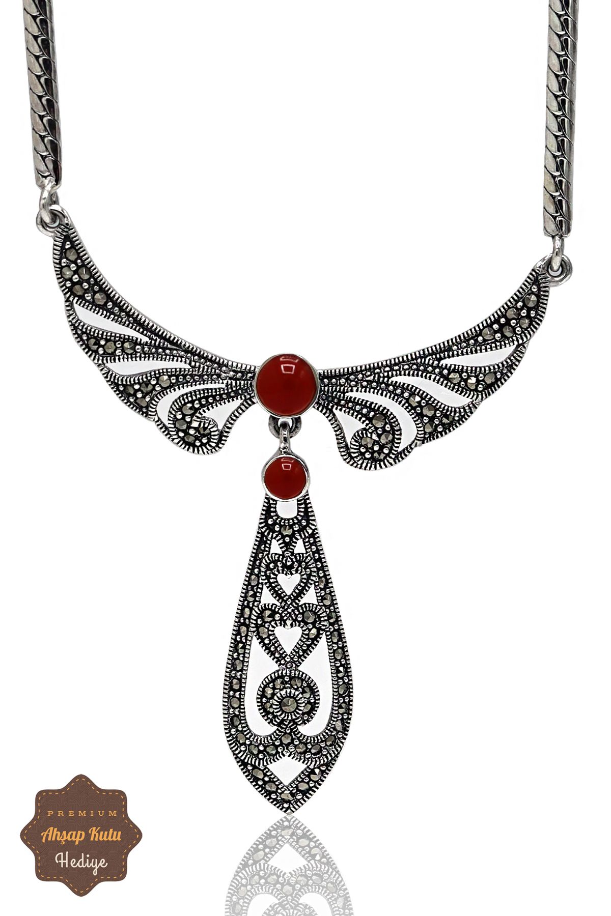 Midyat Nurtaş Gümüş Akik Taşlı Melek Kanat Model Markazit Taşlı Gümüş Kadın Gerdanlık 201024268