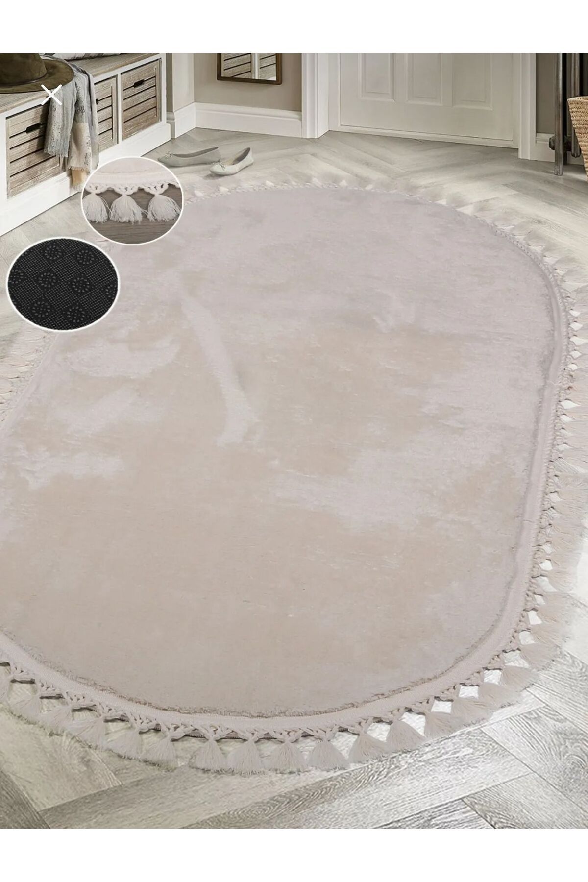 DECORA CASA HOME COLLECTİON Kaymaz Taban Yıkanabilir Oval leke Tutmaz Ponpon Saçaklı Püsküllü Pelüş Salon Oda Halıs