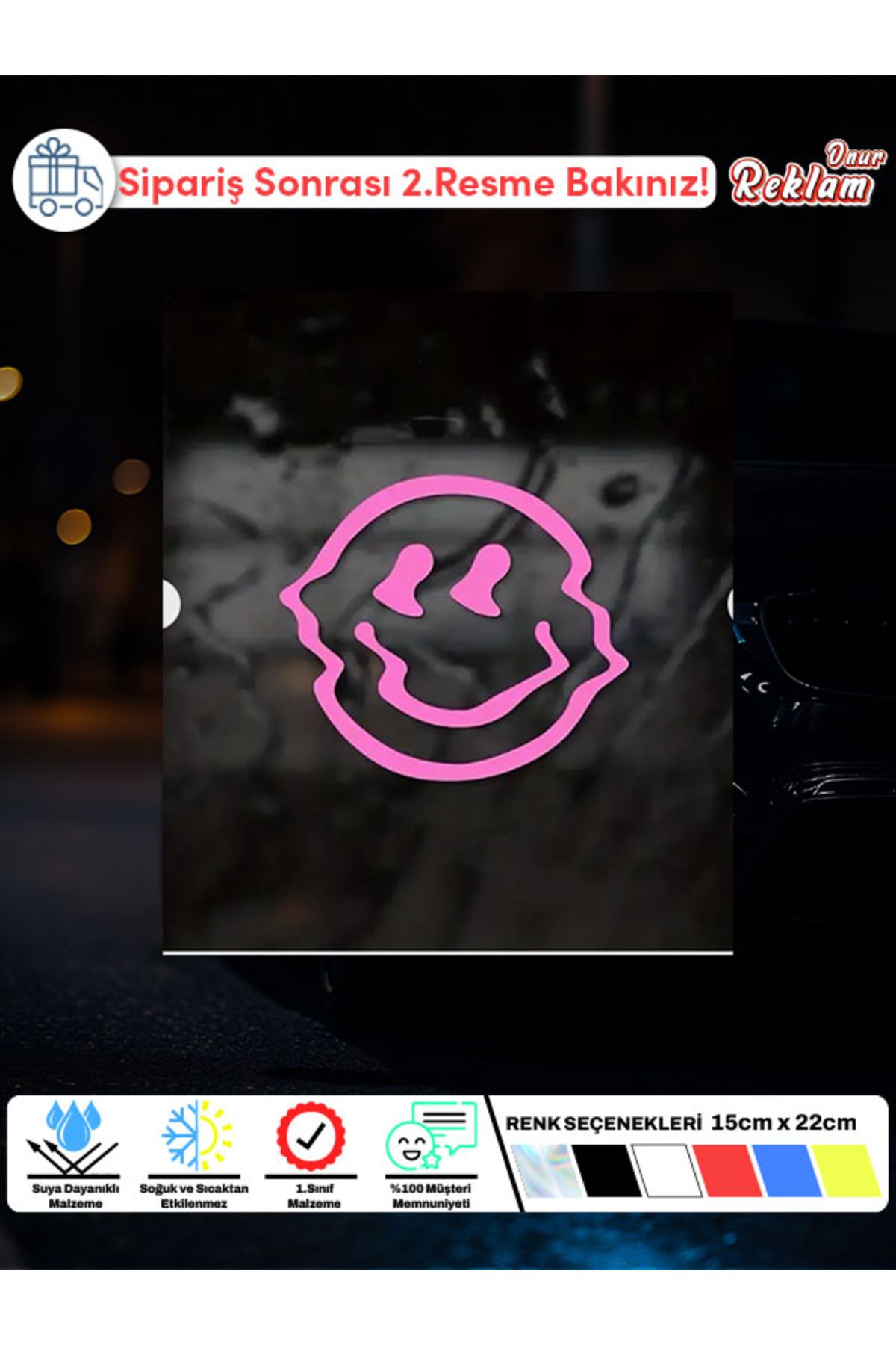 Onur Reklam Dalgalı Çizimli Smiley Sticker – Araba & Laptop Etiketi 10x8.8 cm