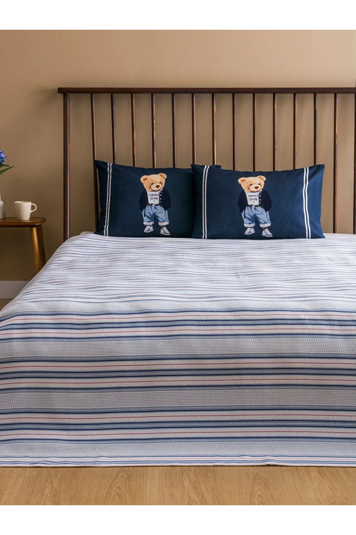 LC Waikiki LCW HOME Lacivert Ayı Teddy Baskılı Çİft Kişilik Pike Seti