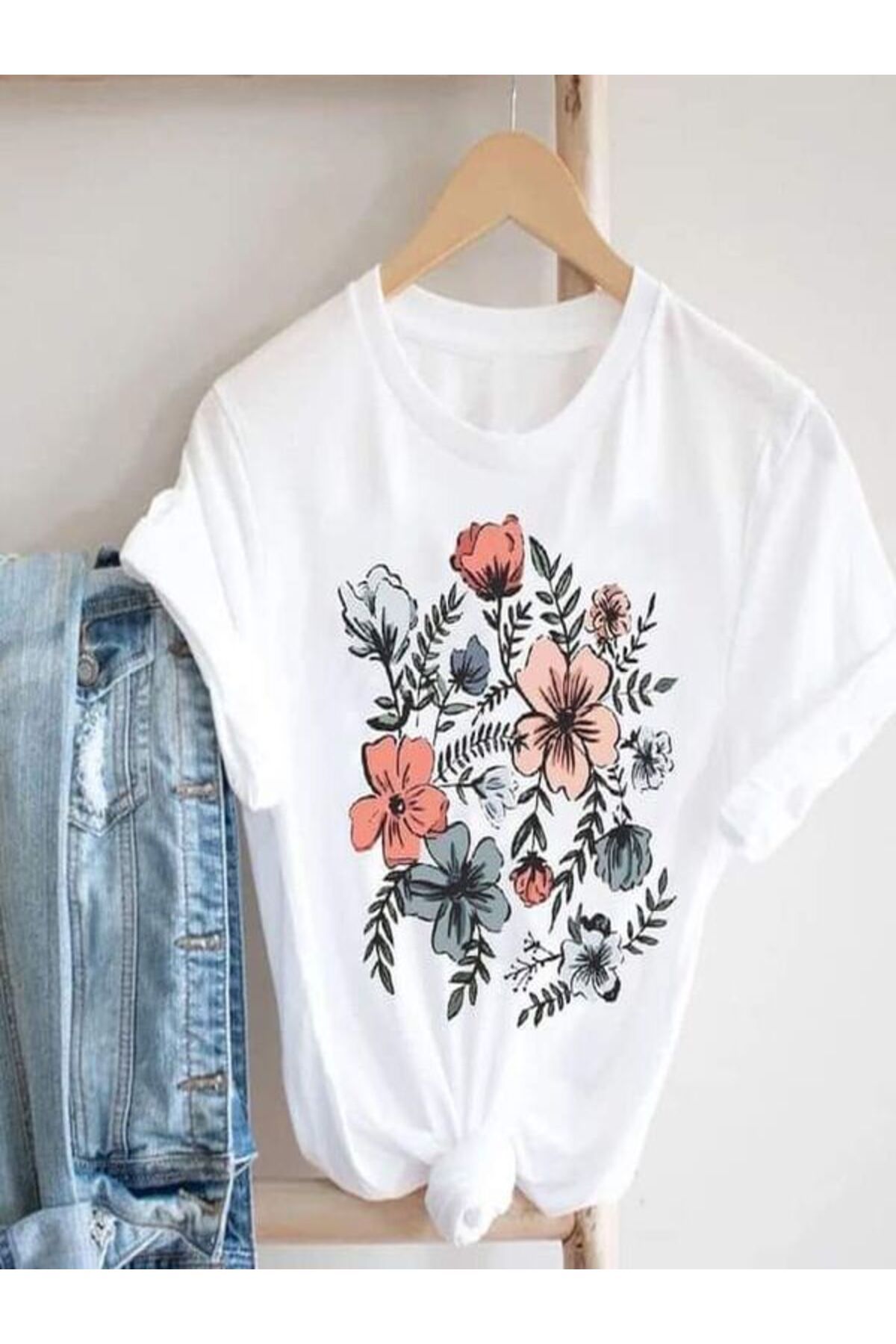 vikitekno oversize vt çiçek baskılı tasarım kadın t-shirt