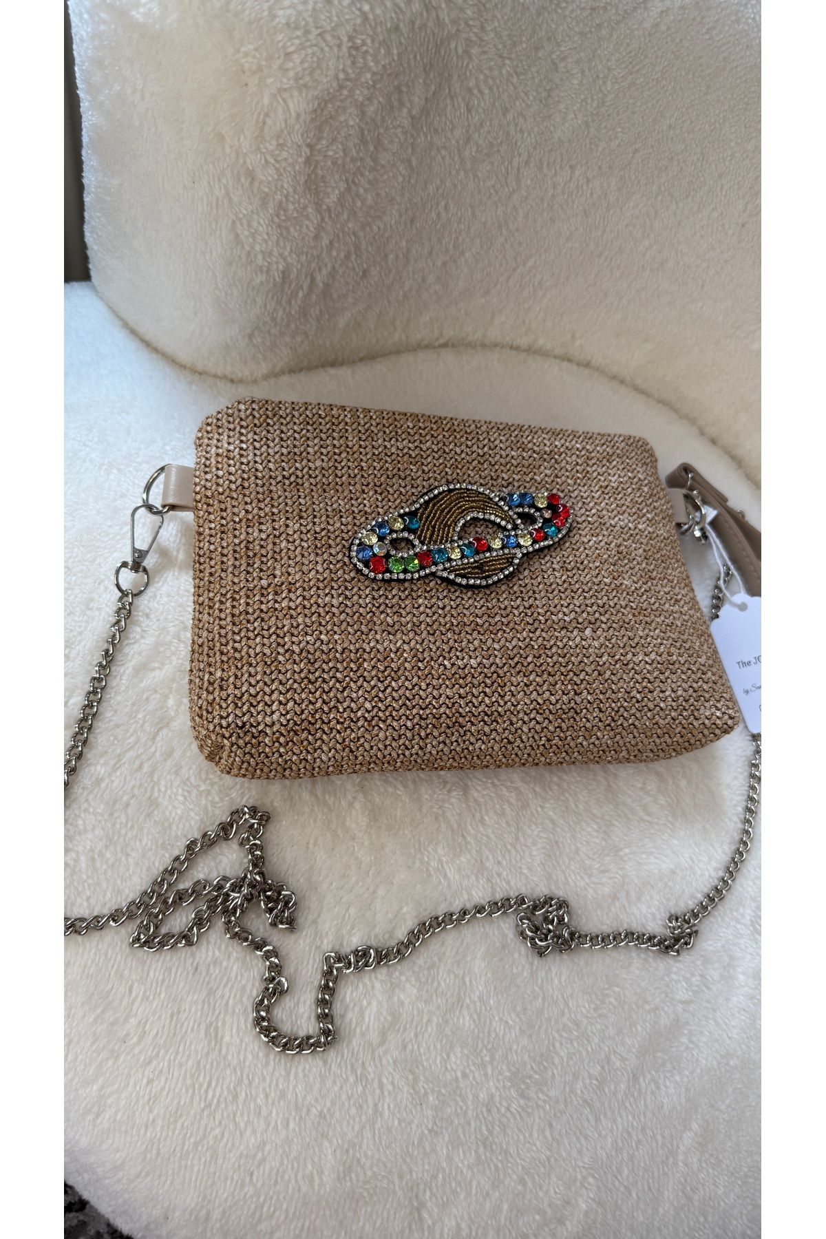 The JOANNE Hasır SÜSLÜ CLUTCH ÇANTA SATURN