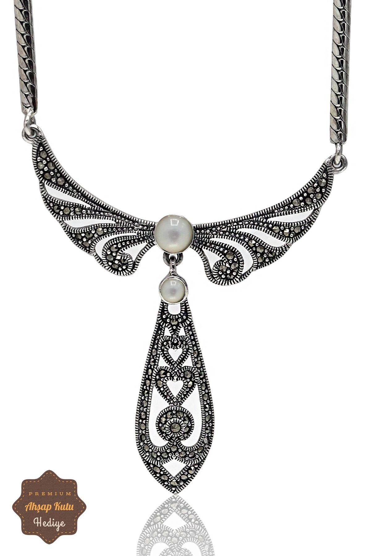 Midyat Nurtaş Gümüş Taşlı Melek Kanat Model Markazit Taşlı Gümüş Kadın Gerdanlık 201024267