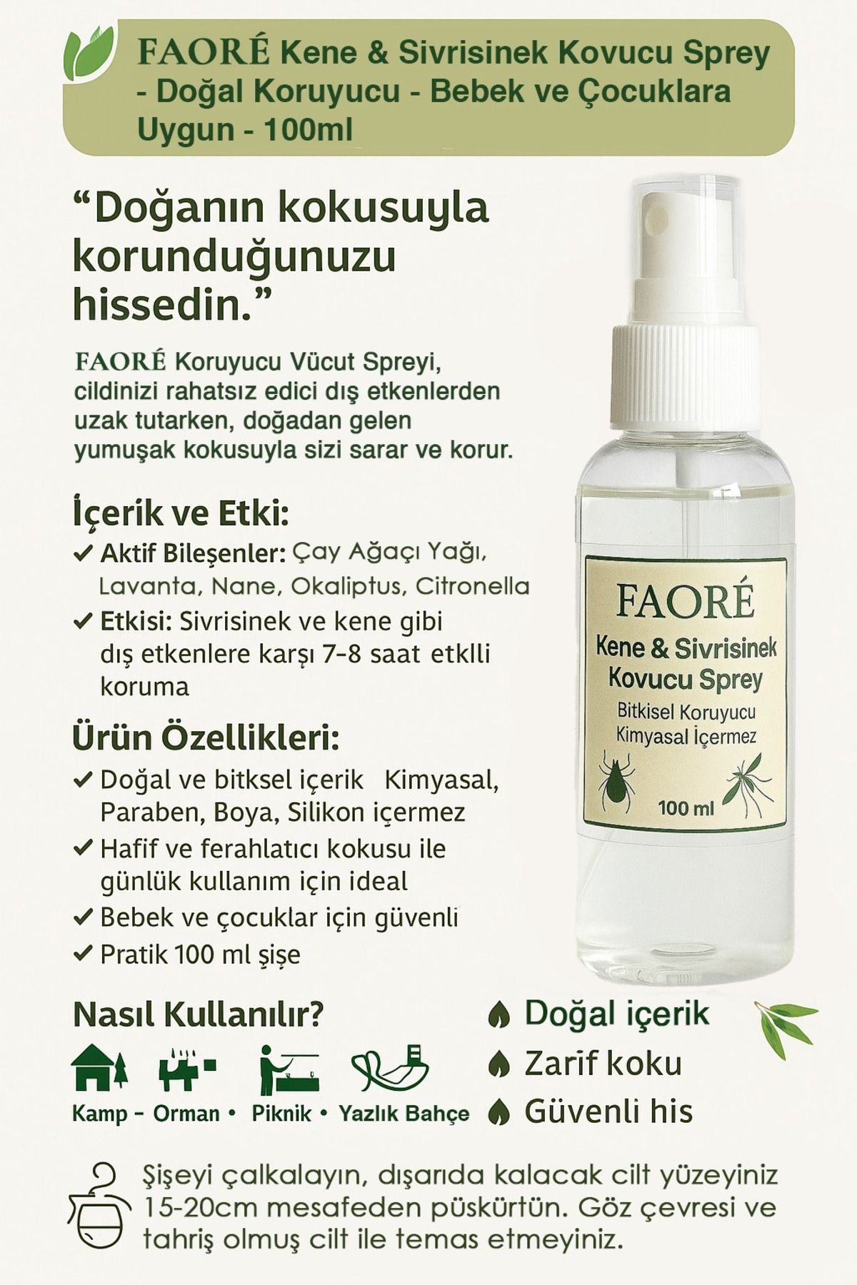 Faoré FAORE Doğal Kene ve Sivrisinek Kovucu 2’li Paket | Bitkisel Vücut Spreyi | Bebek ve Çocuklara Uygun