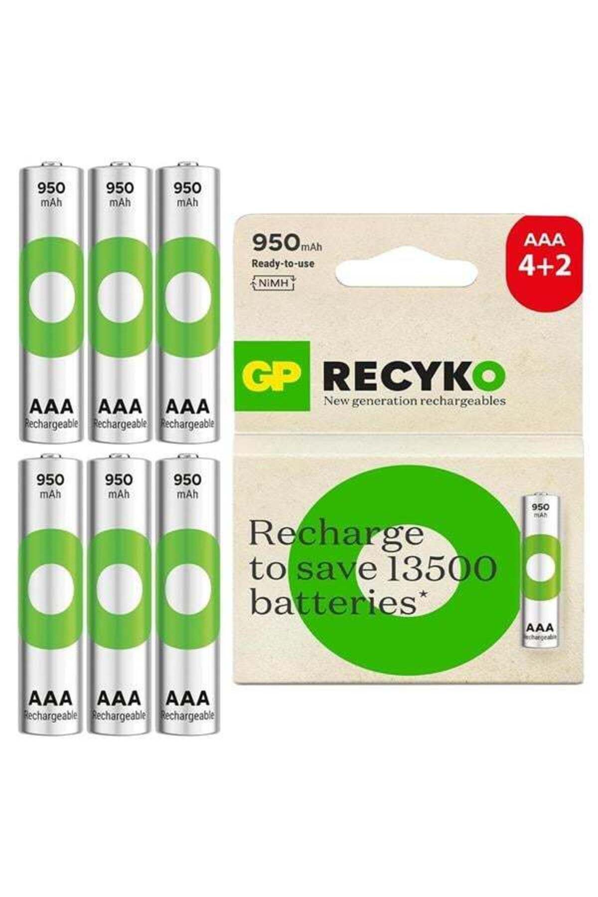 Emperium GP Batteries Recyko 950Mah AAA İnce Kalem 6 Adet Ni-Mh Şarjlı Pil 1.2 Volt