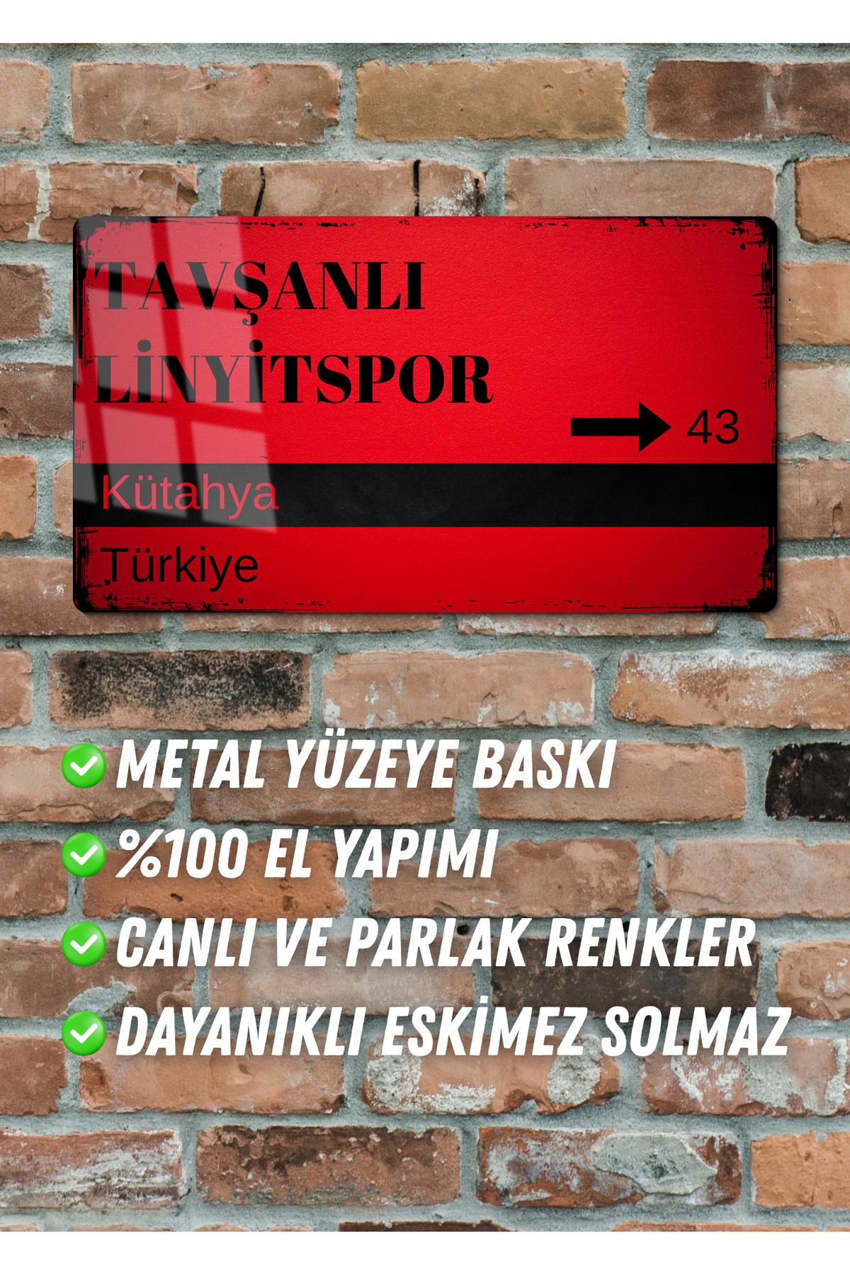 DEKOR HANEM Tavşanlı Linyitspor Metal Taraftar Posteri - Sokak Tabelası Görünümlü Metal Parlak Tablo