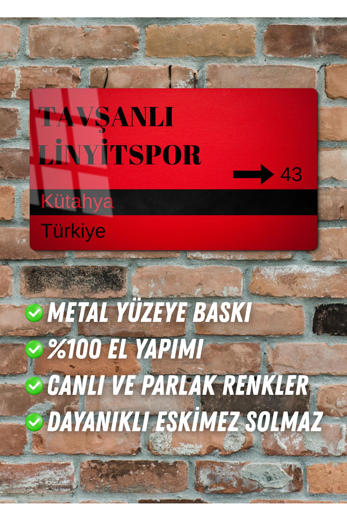 DEKOR HANEM Tavşanlı Linyitspor Metal Taraftar Posteri - Sokak Tabelası Görünümlü Metal Parlak Tablo