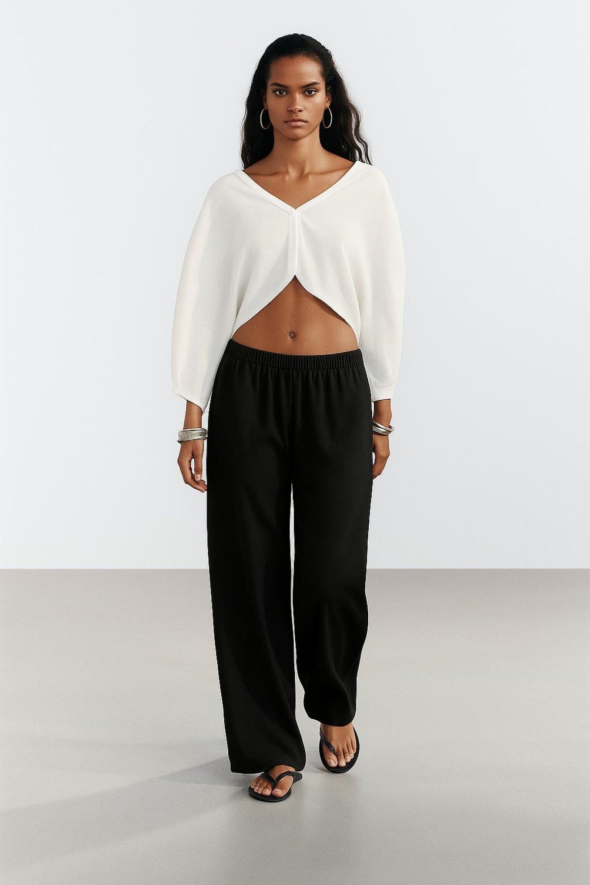 HAKKE Keten Görünümlü Wide Leg PANTOLON