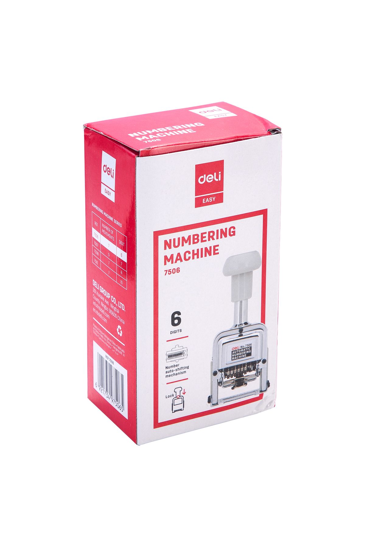 Deli-E7506 Numbering Machine 6 Digits White – ideal for office labeling and numbering 7