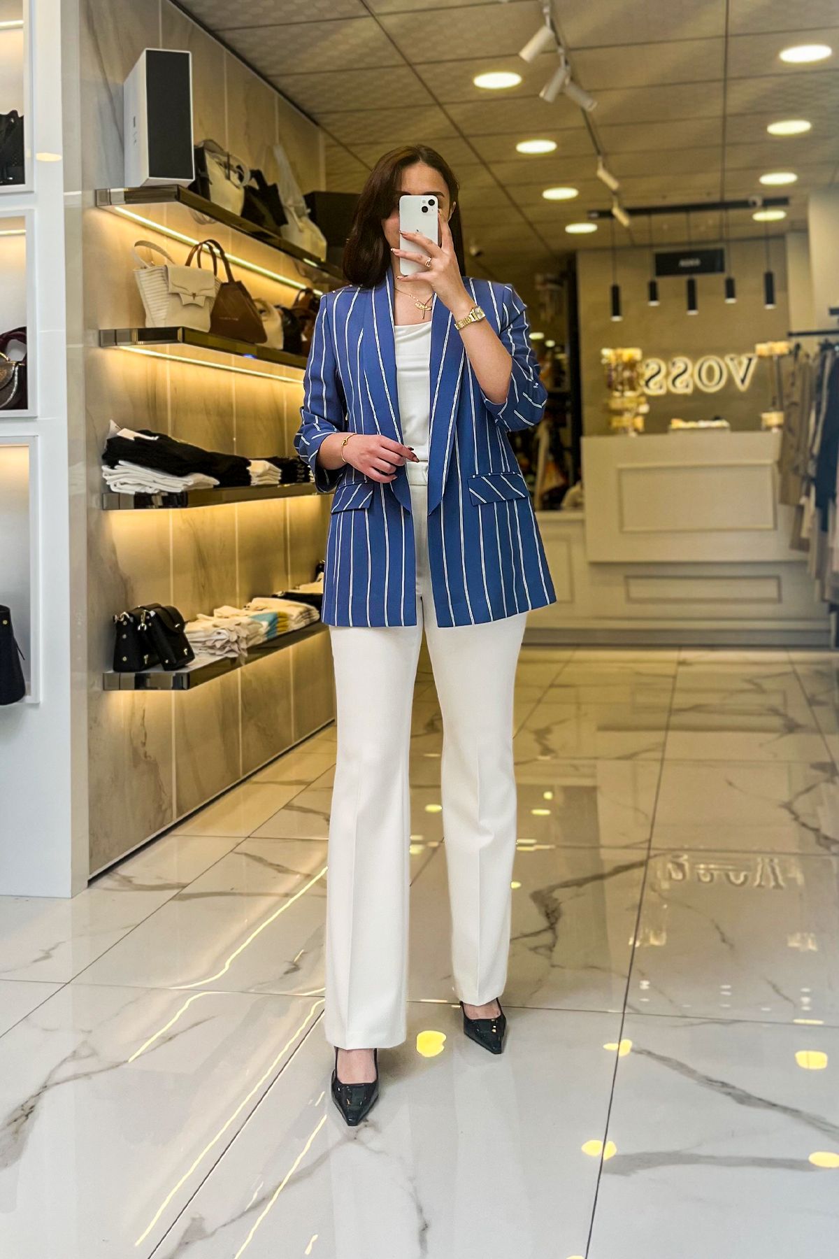 Vosse Ekol İndigo Çizgili Blazer Ceket