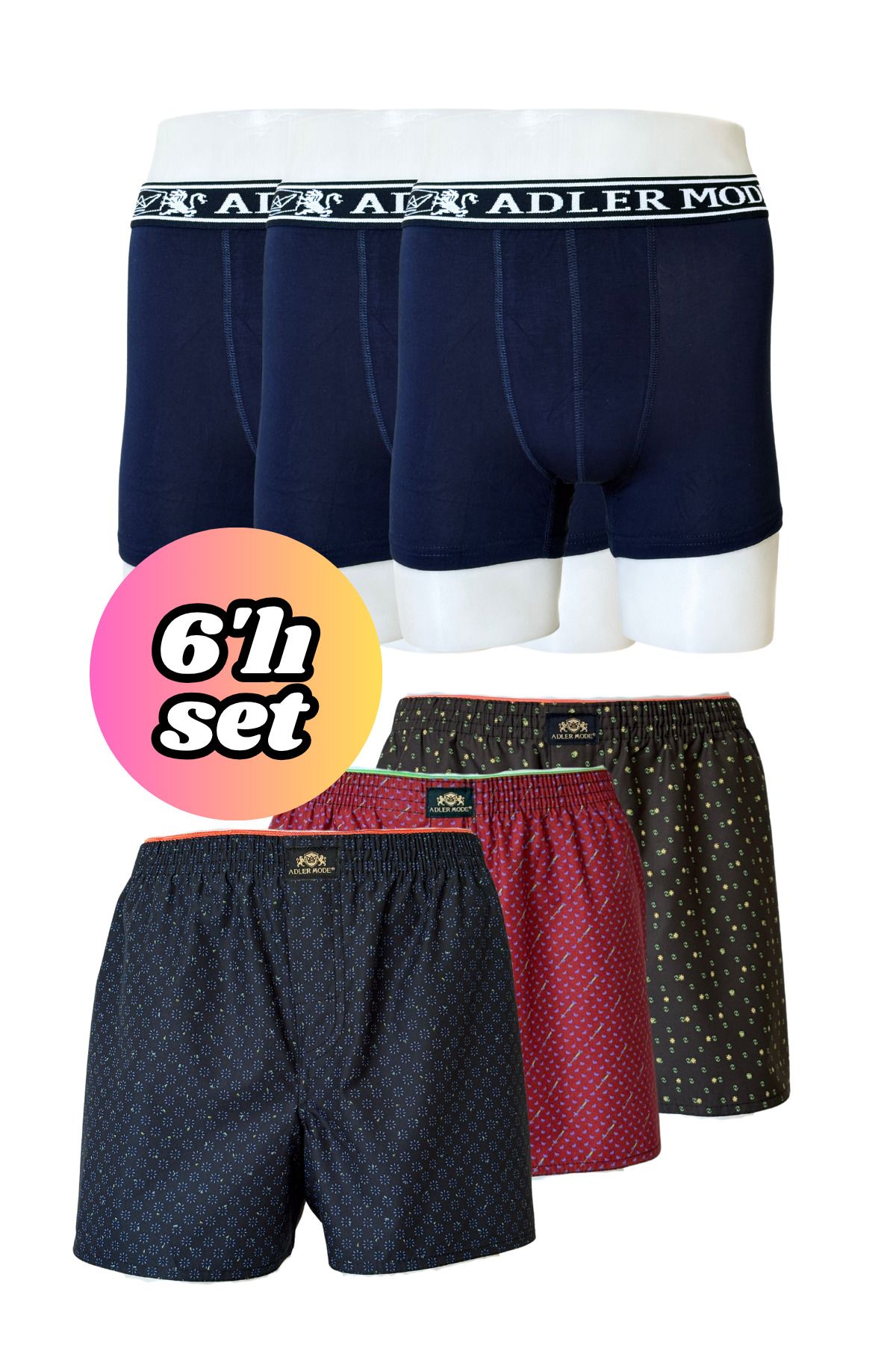 ADLER MODE Erkek Boxer 6’lı Set Pamuk & Poplin Karışık