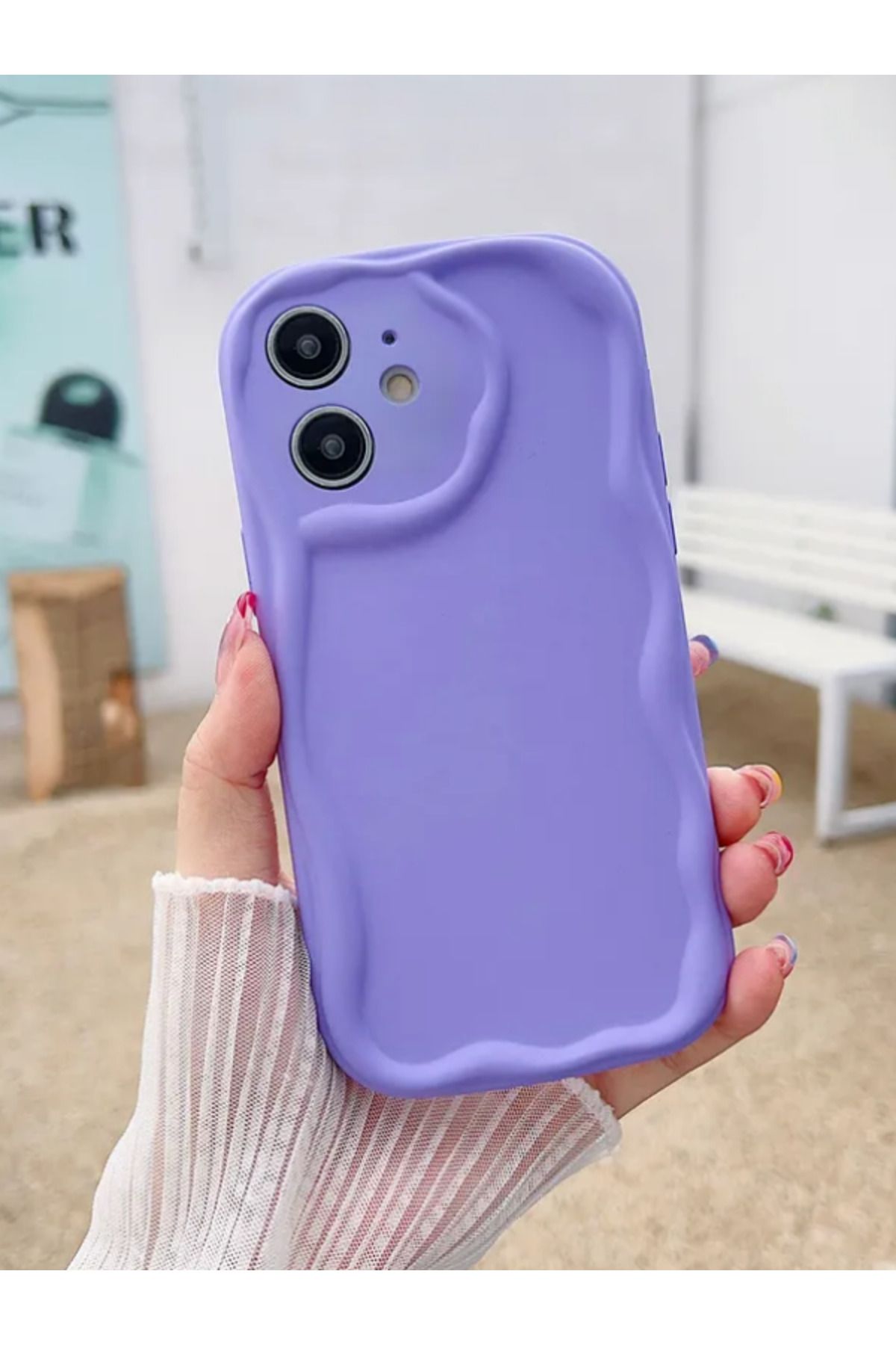 Teknodur Apple iPhone 15 Pro Uyumlu Kılıf Zebana Wave Mat Silikon Kılıf Lila