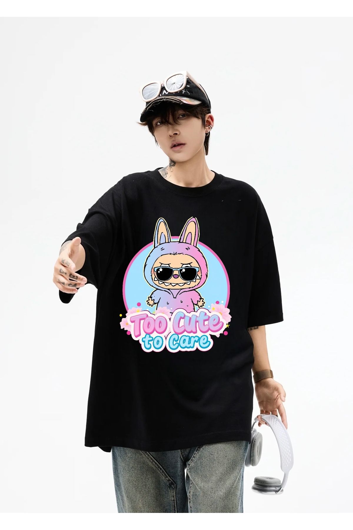 Minga London Siyah Labubu Blue Baskılı Oversize Tshirt -Minga London