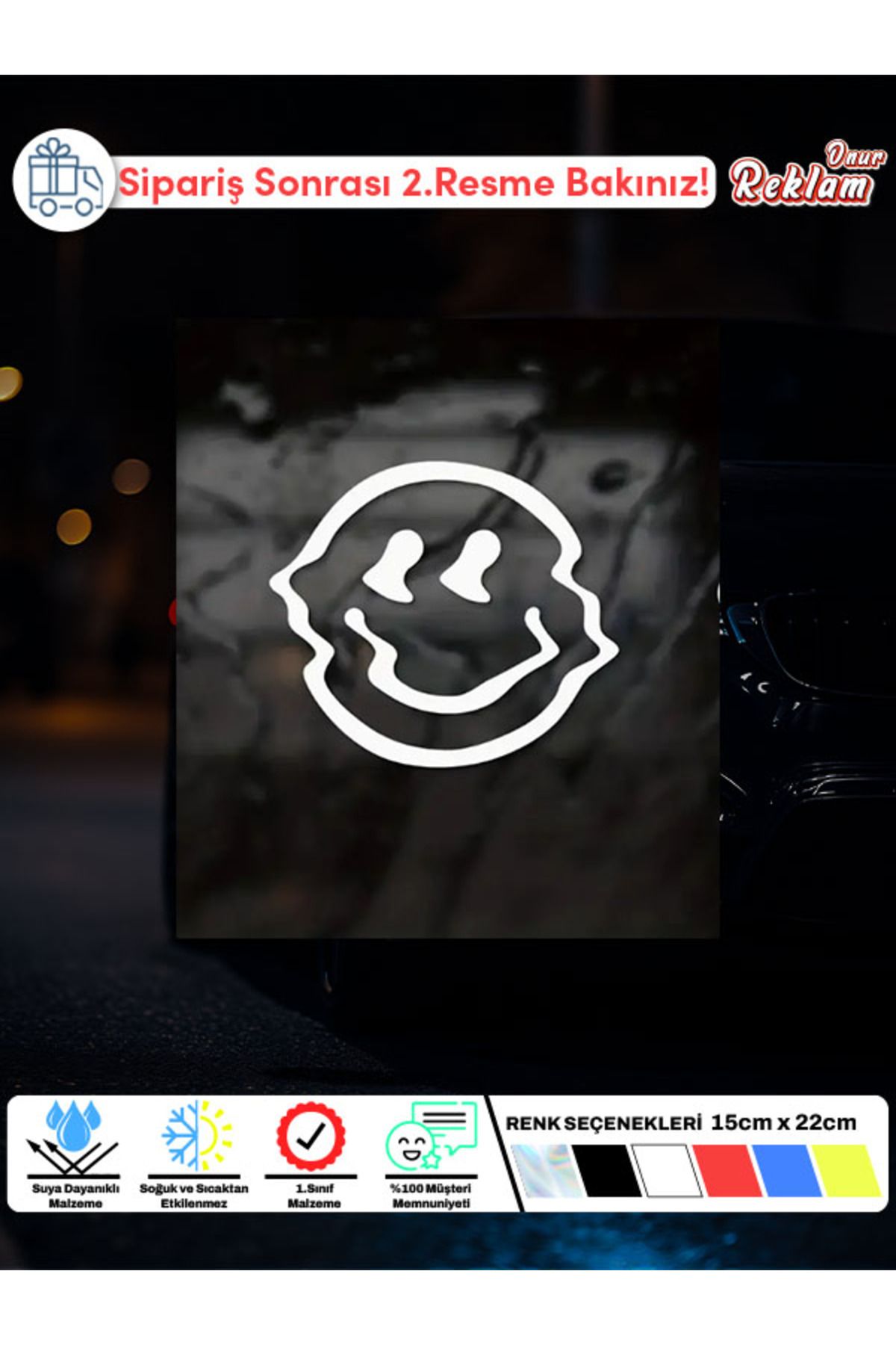Onur Reklam Dalgalı Çizimli Smiley Sticker – Araba & Laptop Etiketi 10x8.8 cm