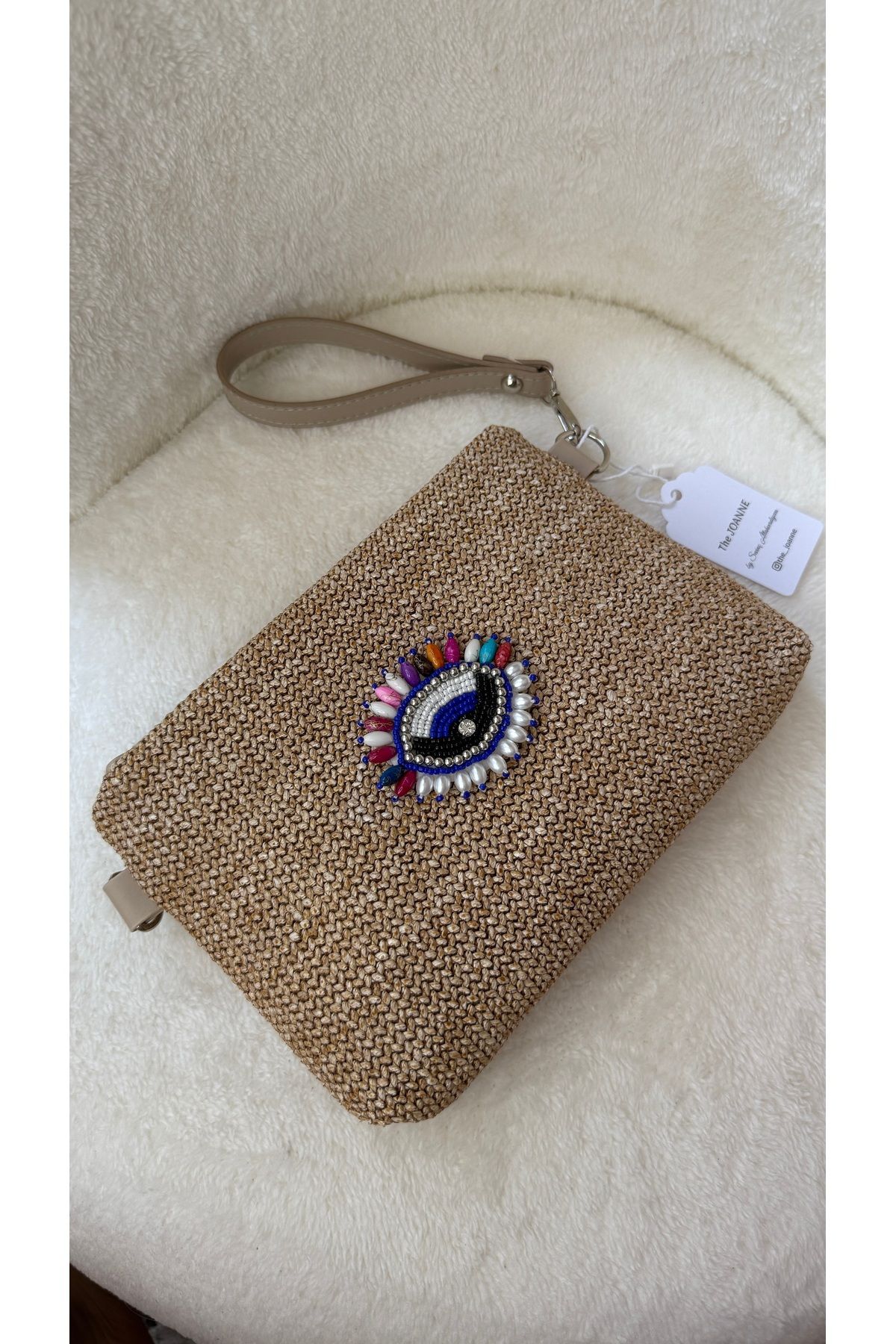 The JOANNE Hasır Nazar Boncuğu süsülü Clutch Çanta
