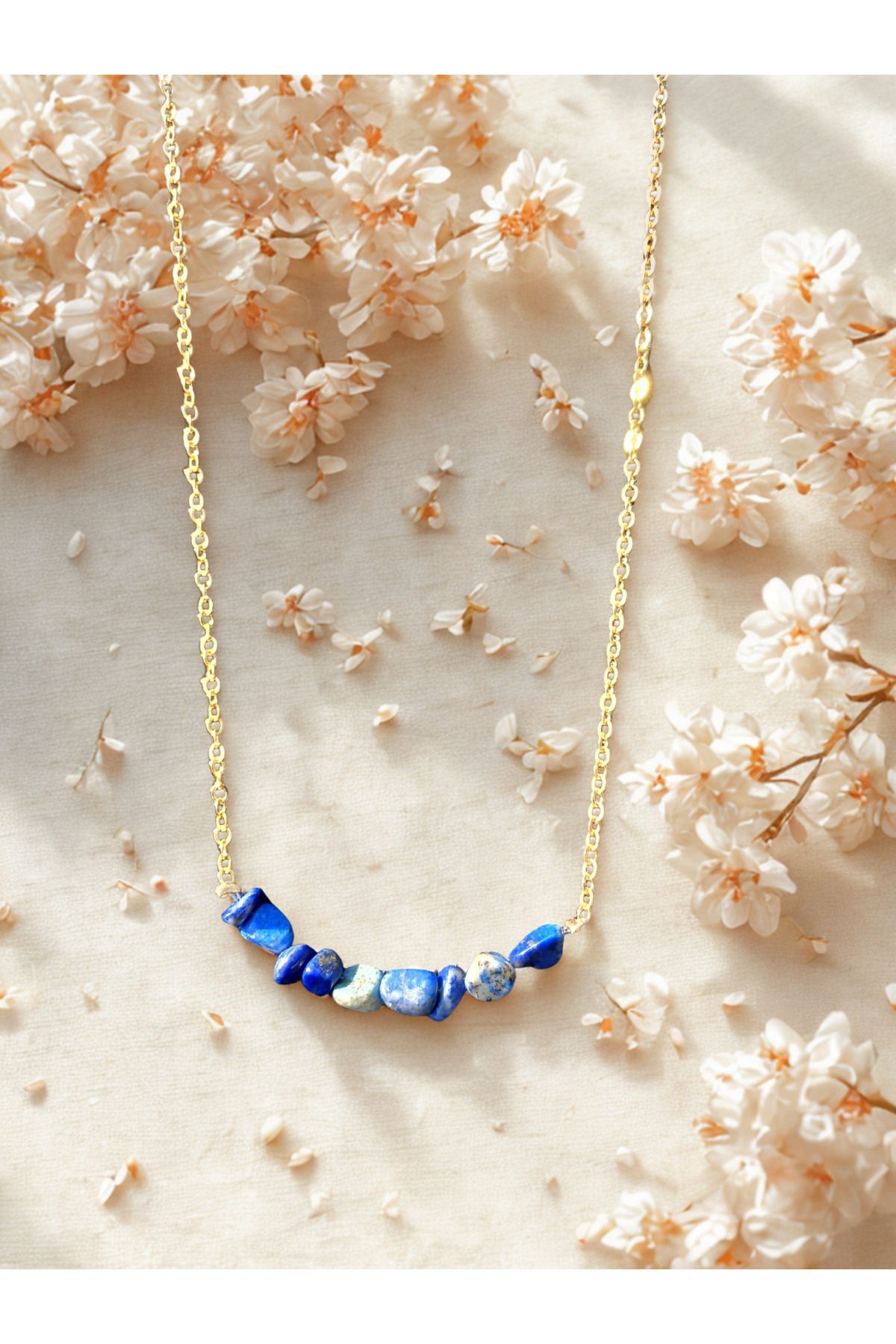 ayrestyle 45 cm Gold Renk İnce Zincirli Doğal Taş Kolye – Ametist, Lapis Lazuli, Sitrin