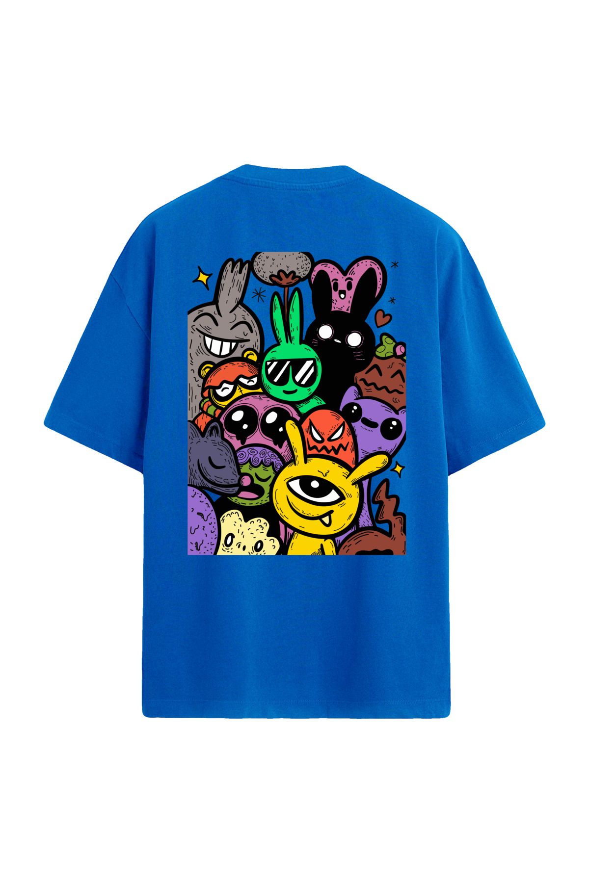 Colermi Renkli Tavşan Karakterli Sırt Baskılı Oversize T-Shirt