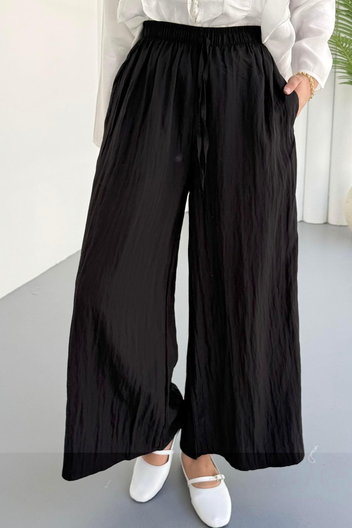 Modaensarbutik Beli Lastikli Modal Pantolon-SİYAH