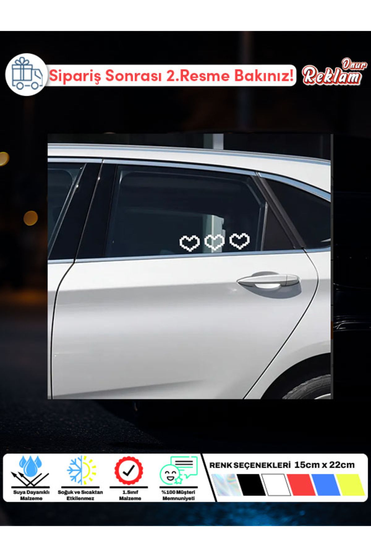 Onur Reklam 3'lü Piksel Kalp Sticker Seti – Retro 8-Bit Kalp Tasarımı