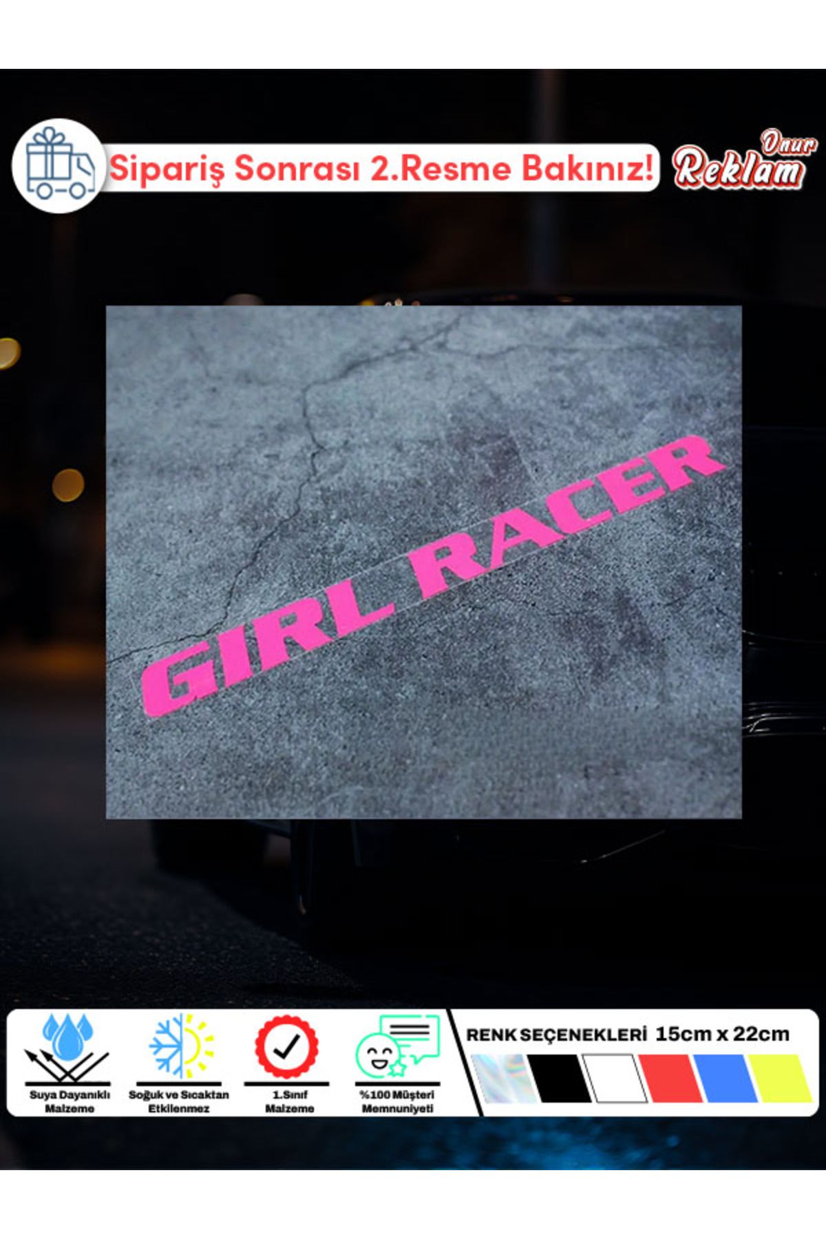 Onur Reklam Girl Racer Hologram Sticker – Kadın Sürücülere Özel Araba Etiketi (2 Adet)
