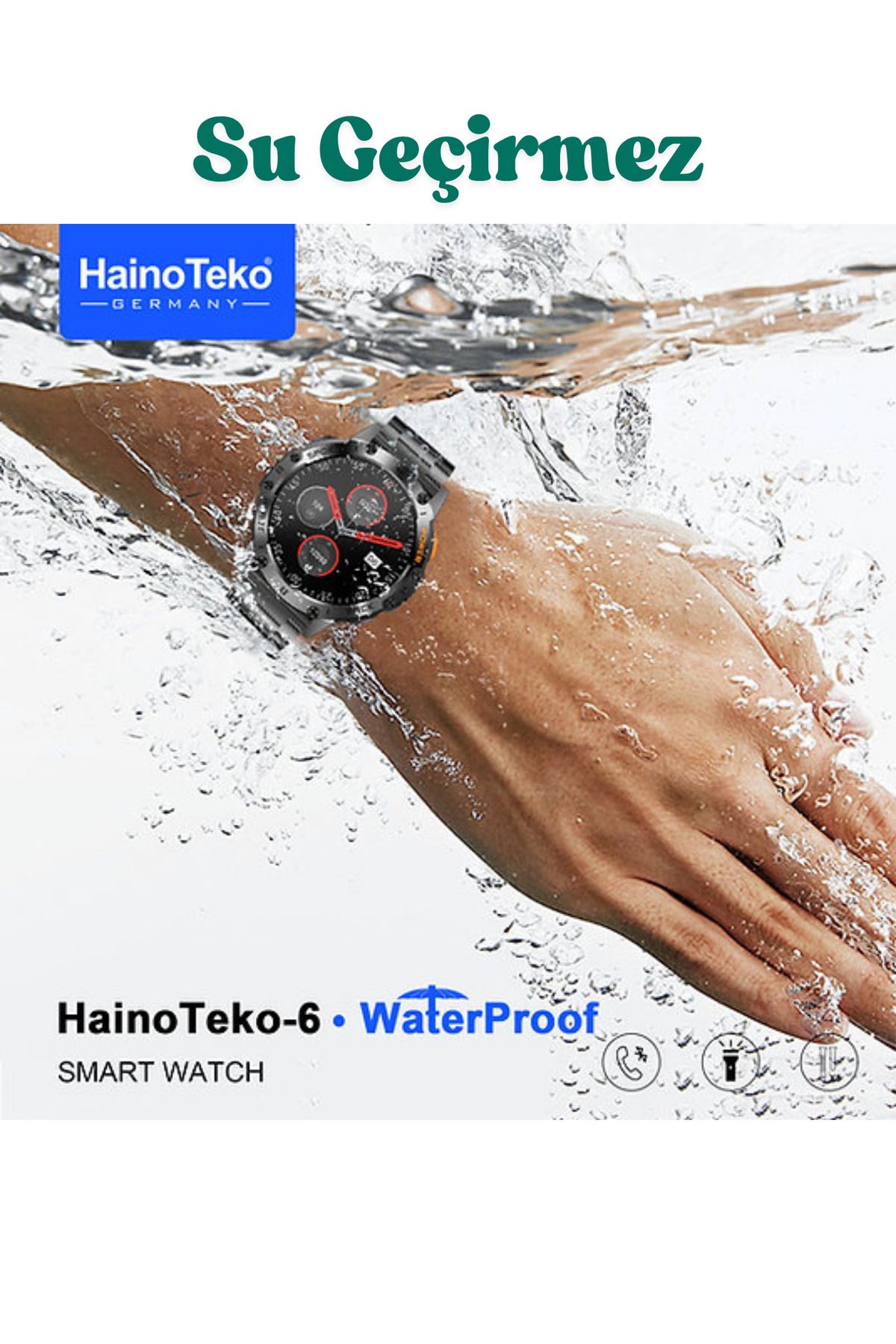 BellaThec Haino Teko-6 Akıllı Saat AMOLED Ekranlı Suya Dayanıklı El Fenerli 3 Kordonlu