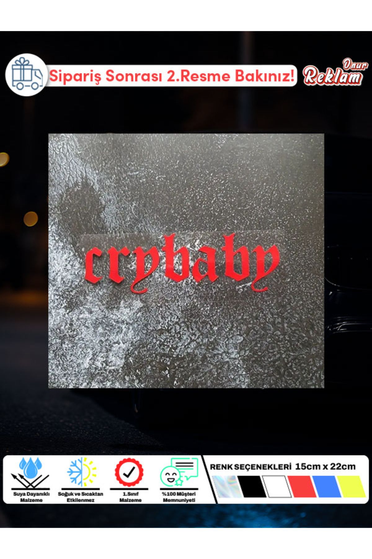 Onur Reklam Crybaby Yazı Sticker – Gotik Font Tasarımı (18x5.5 cm)