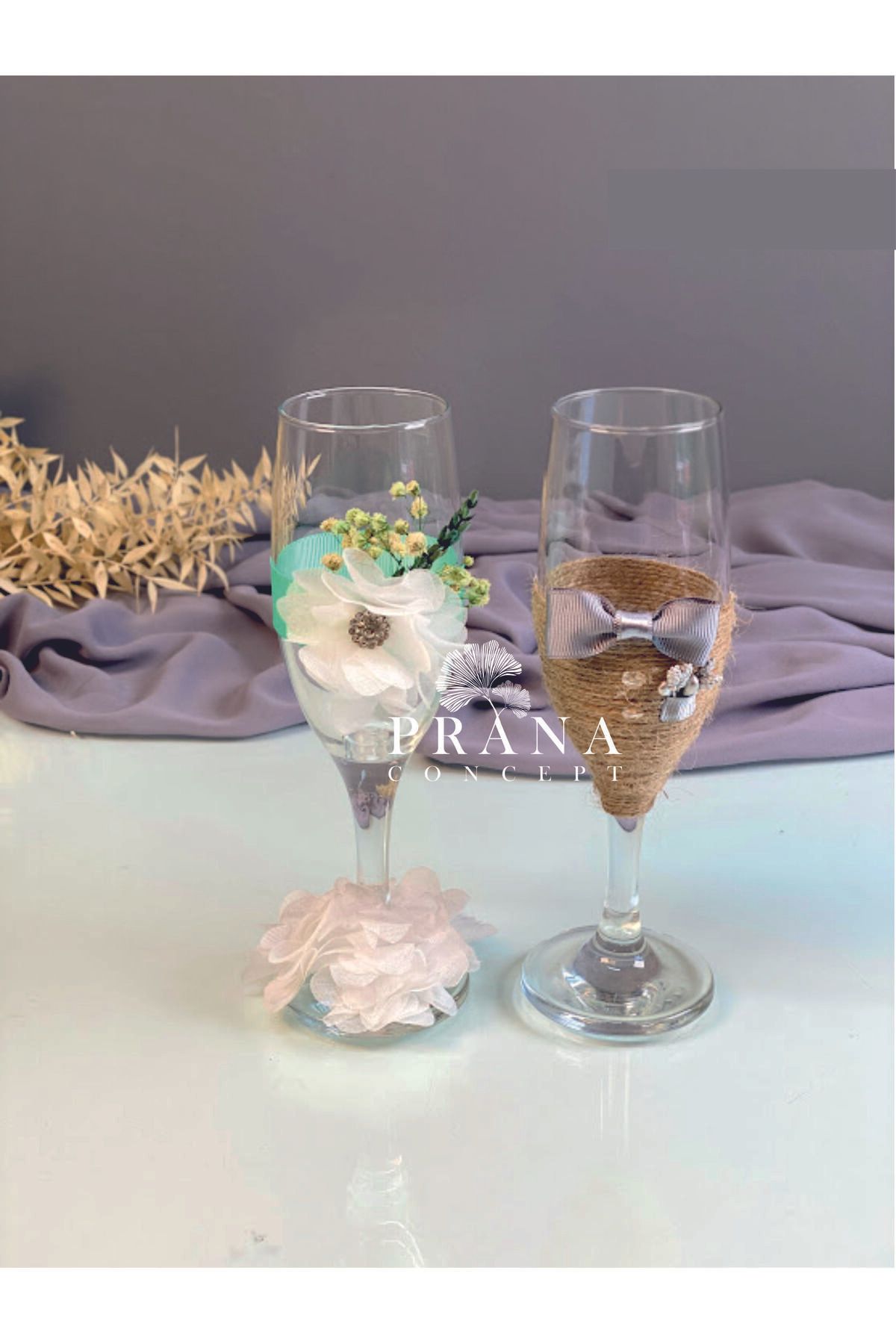 shop Gelin Damat Süsleme Detaylı Cam Kadeh Bardakları 2'li (Süsleme Rengi Belirtiniz)