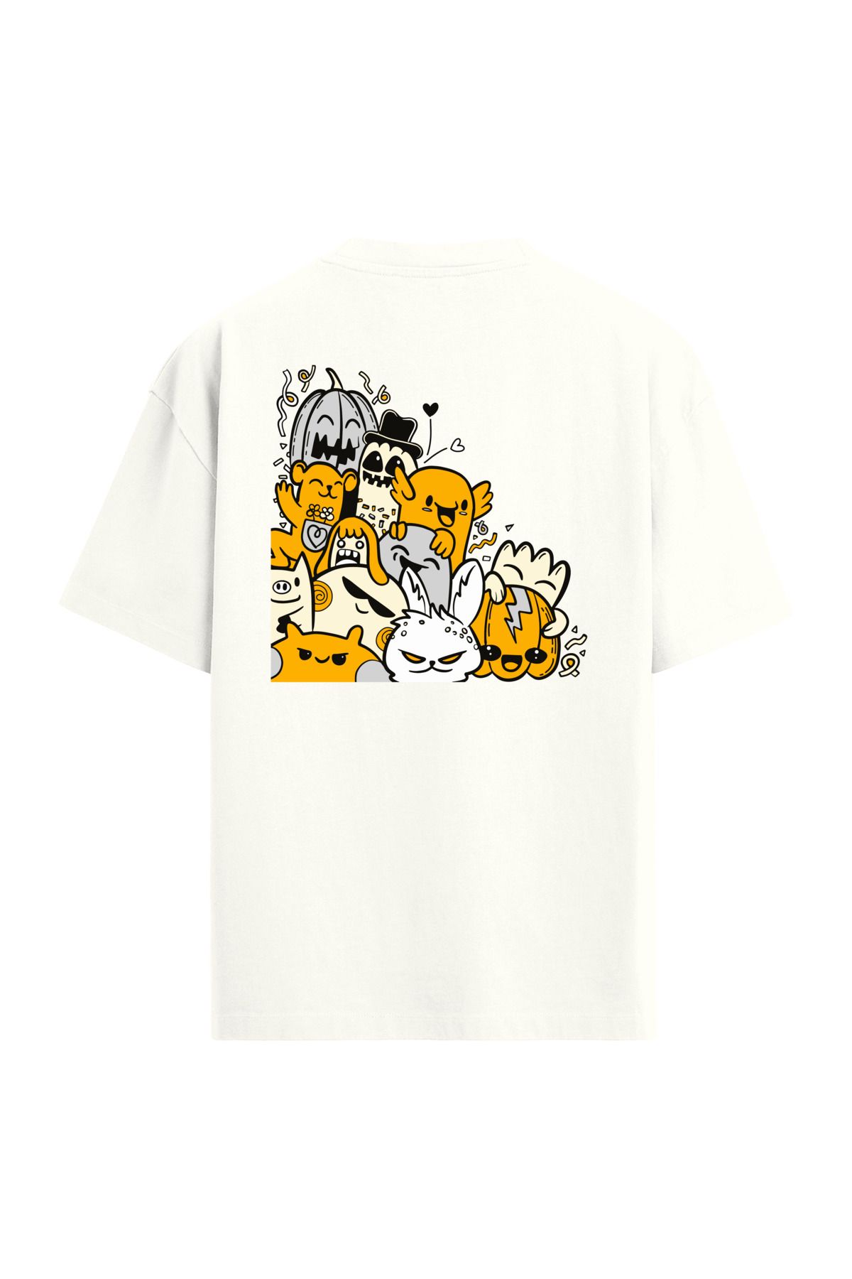 Colermi Turuncu Karikatür Sırt Baskılı Oversize T-Shirt