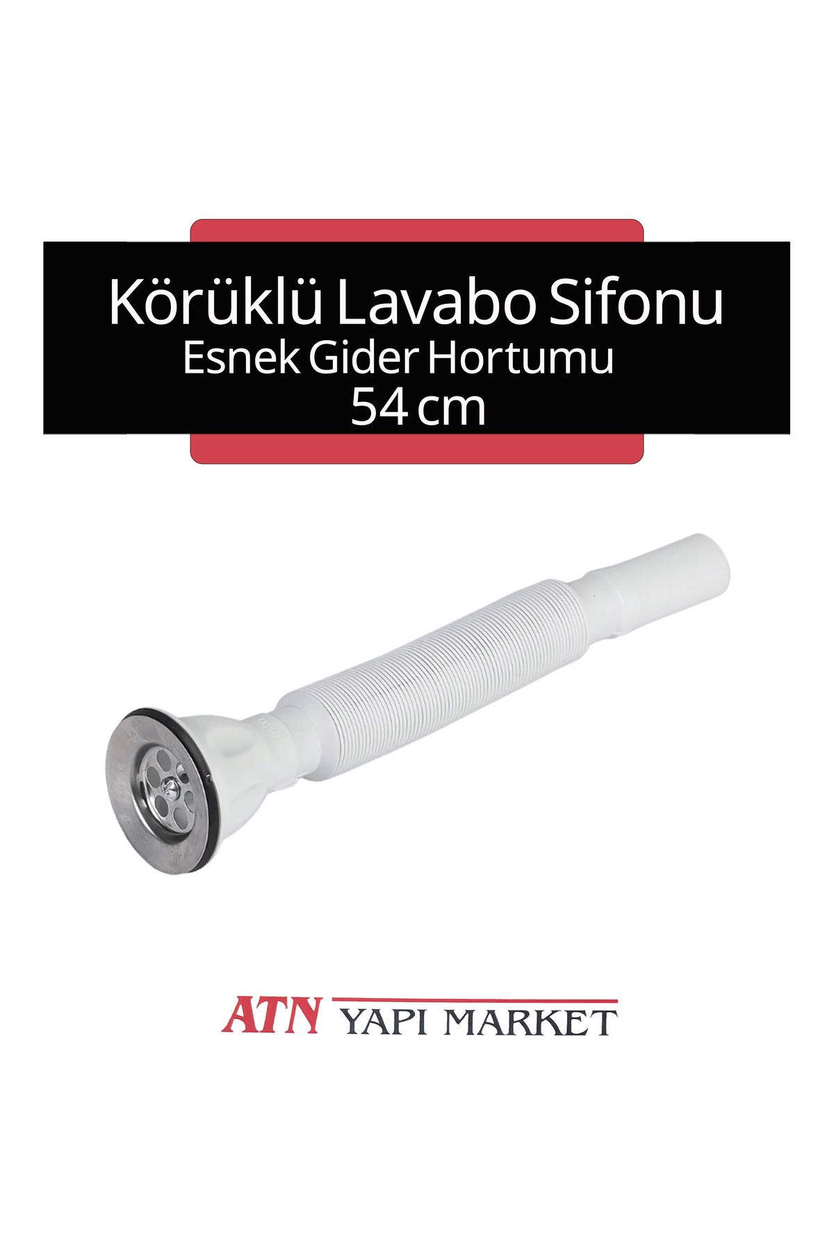LÜXPAR 54 cm Uzun Esnek Lavabo Sifonu – Körüklü Hortum – Paslanmaz Süzgeç Başlıklı – Gider Borusu