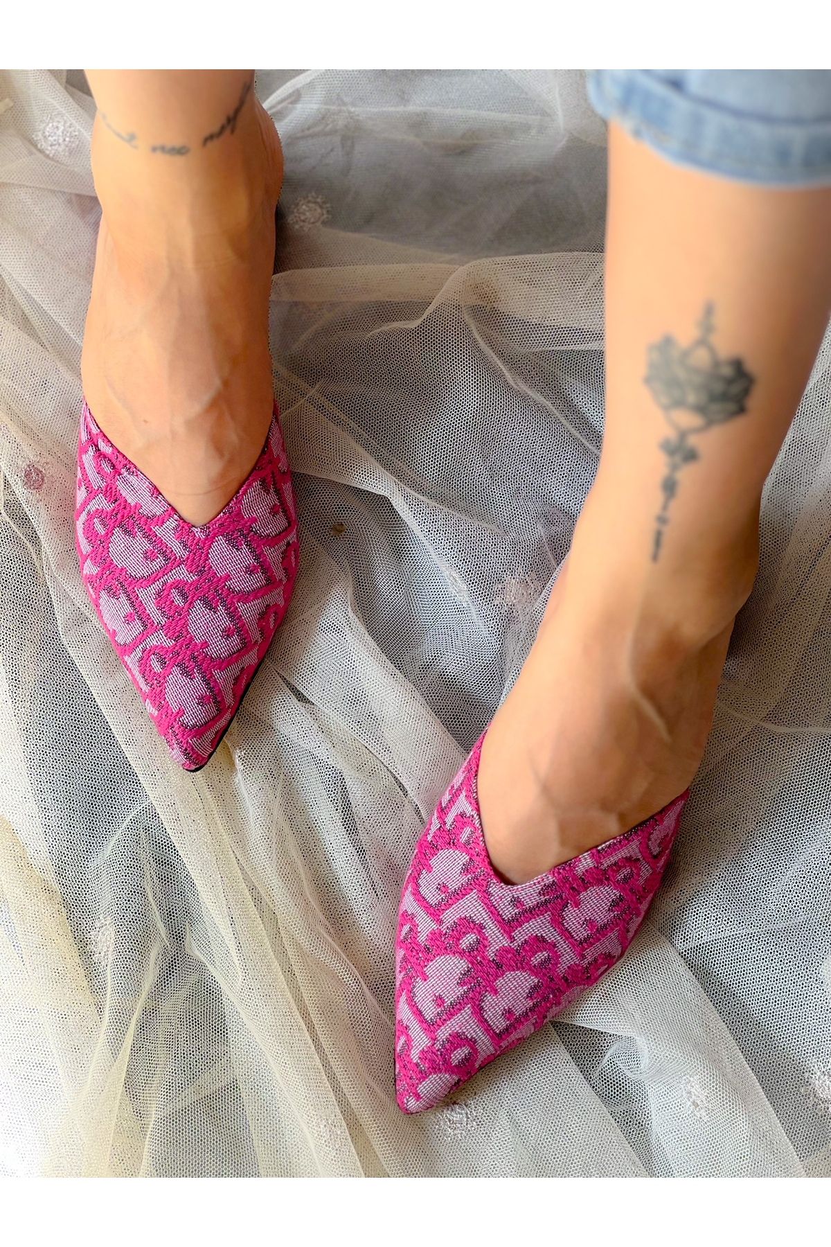 BERFONA-Oasi̇s Fuchia Linen 5 cm Heel Slippers 4